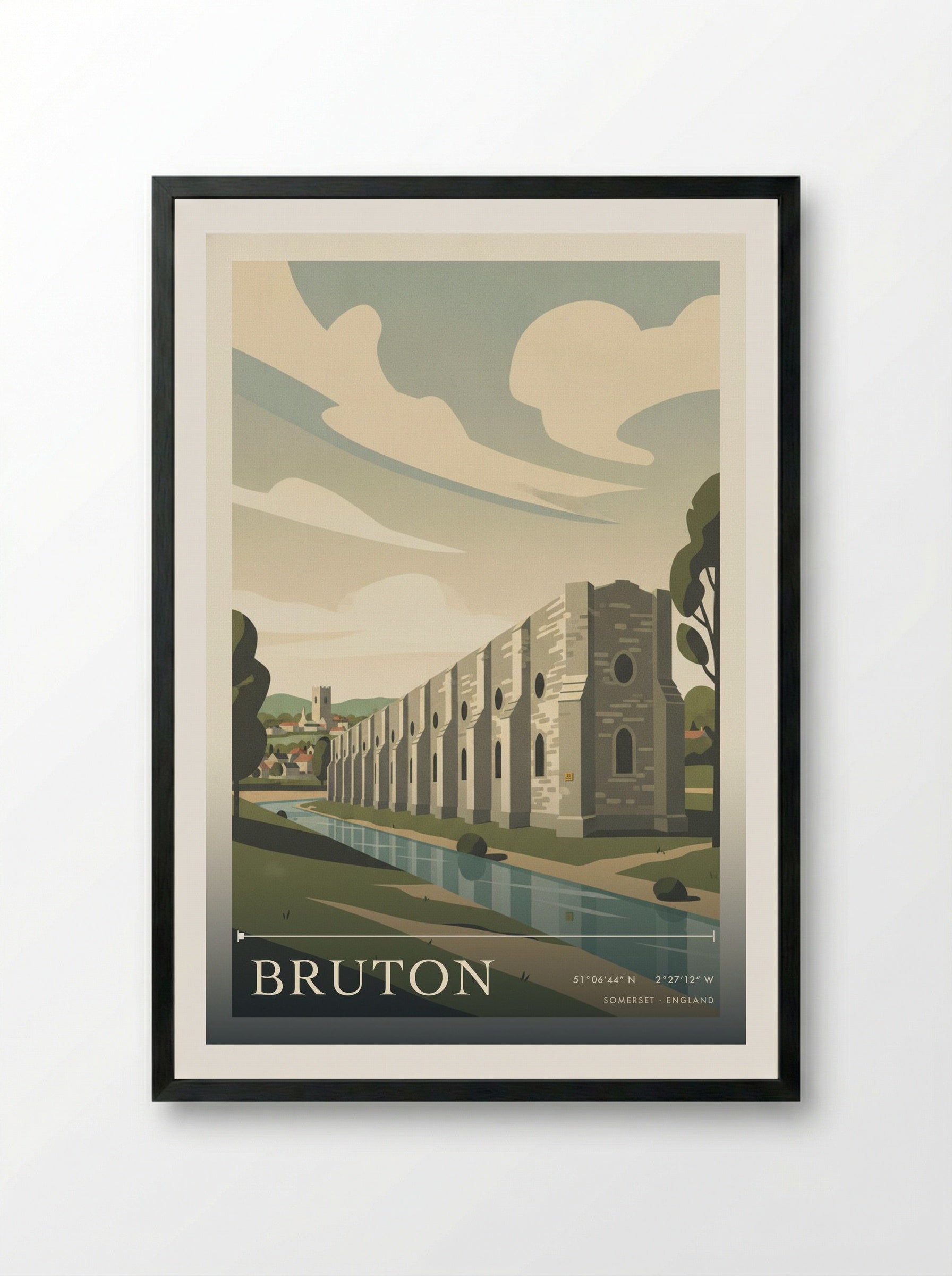 Bruton Somerset England Travel Poster - Framed Print Black