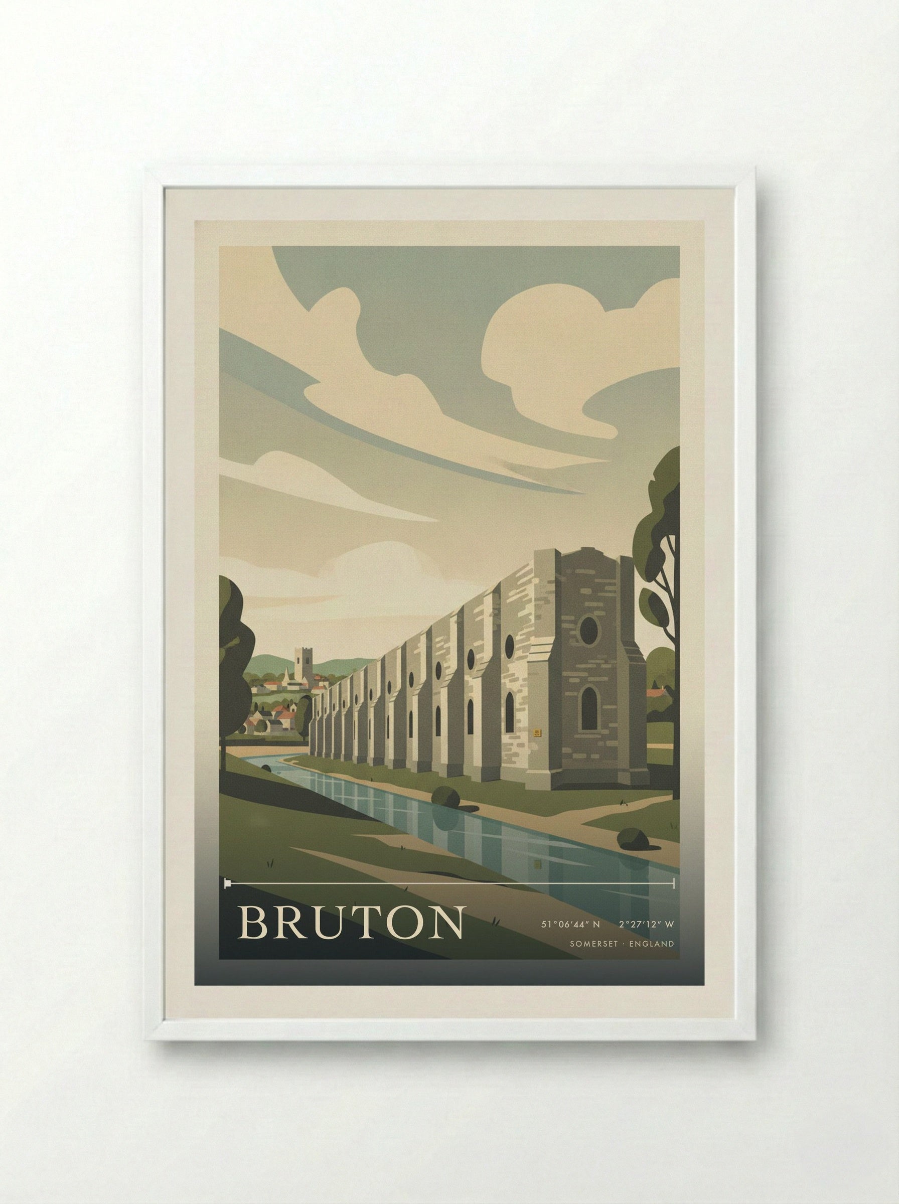 Bruton Somerset England Travel Poster - Framed Print White