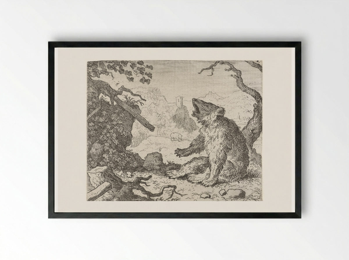 Bruun de beer dagvaardt Reinaert de vos - Allaert van Everdingen - Framed Print Black