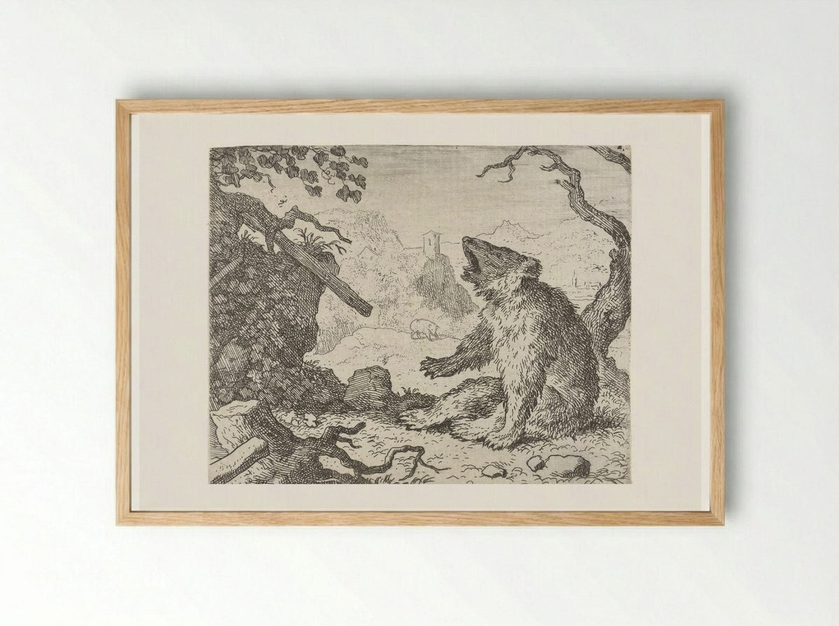 Bruun de beer dagvaardt Reinaert de vos - Allaert van Everdingen - Framed Print Wood
