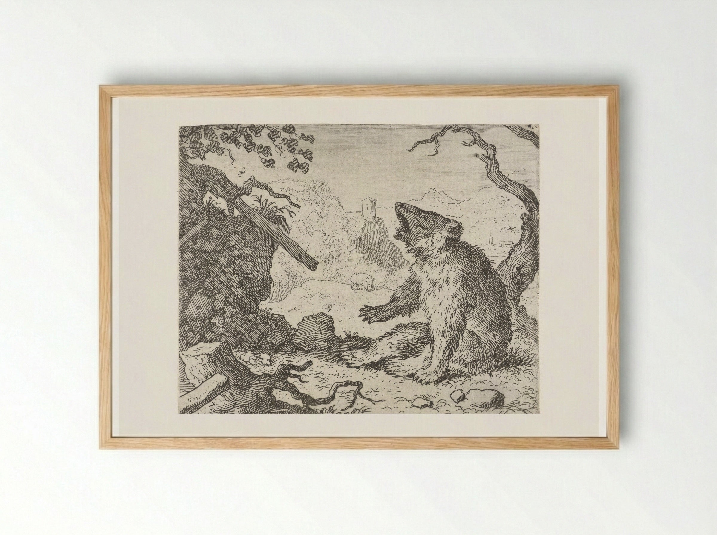 Bruun de beer dagvaardt Reinaert de vos - Allaert van Everdingen - Framed Print Wood