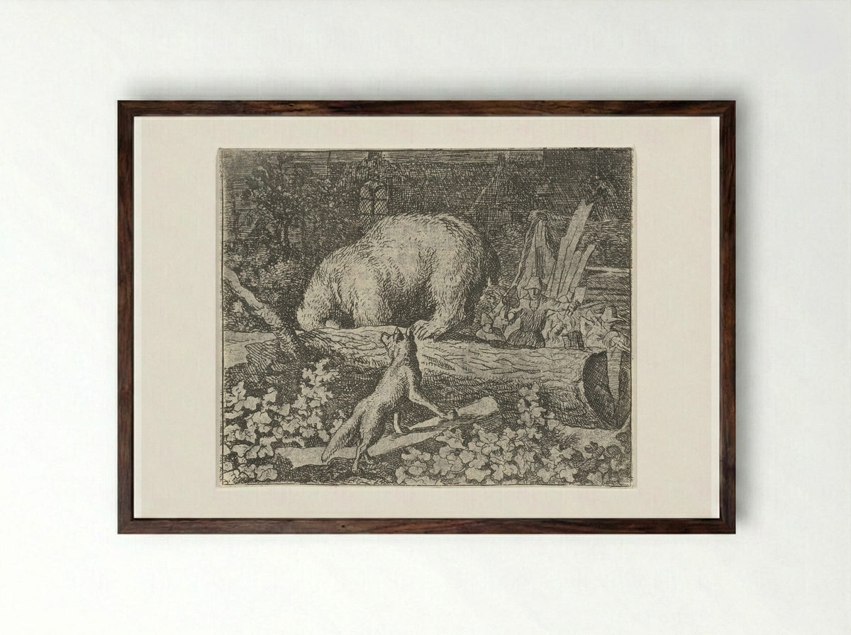 Bruun the Bear in the Trap - Allaert van Everdingen - Framed Print Dark Wood