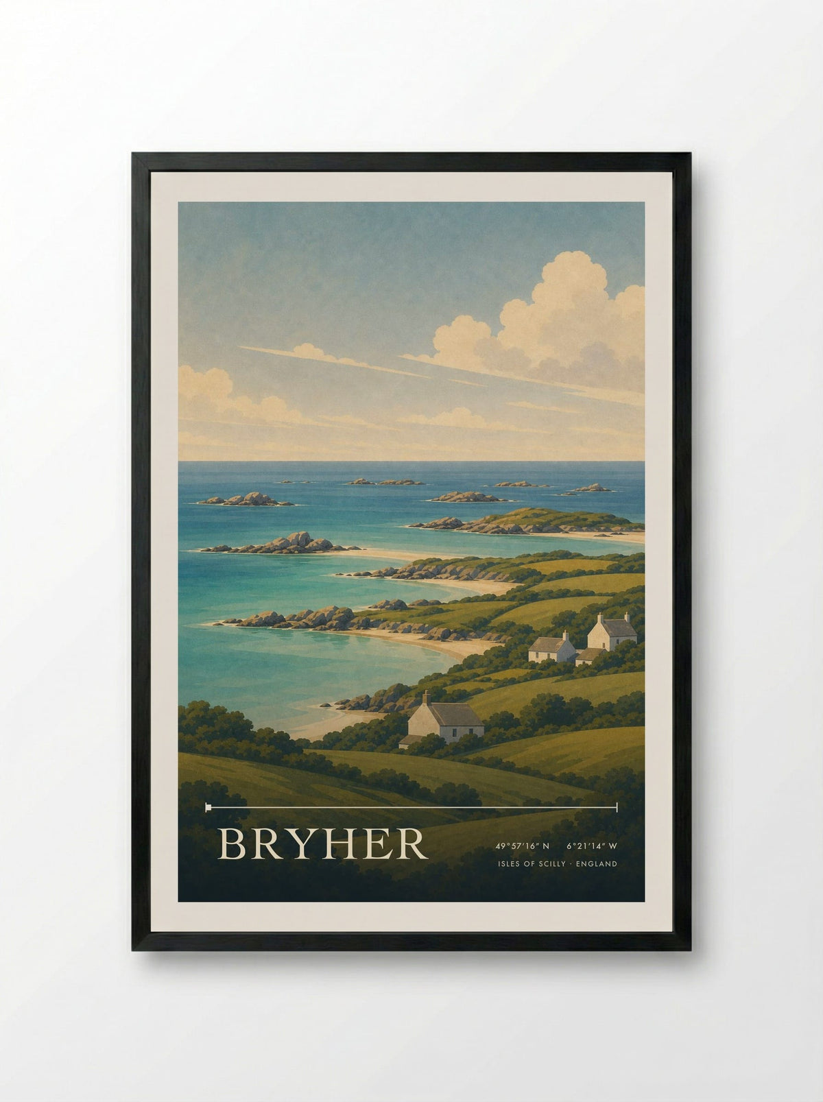 Bryher Isles of Scilly England Travel Poster - Framed Print Black