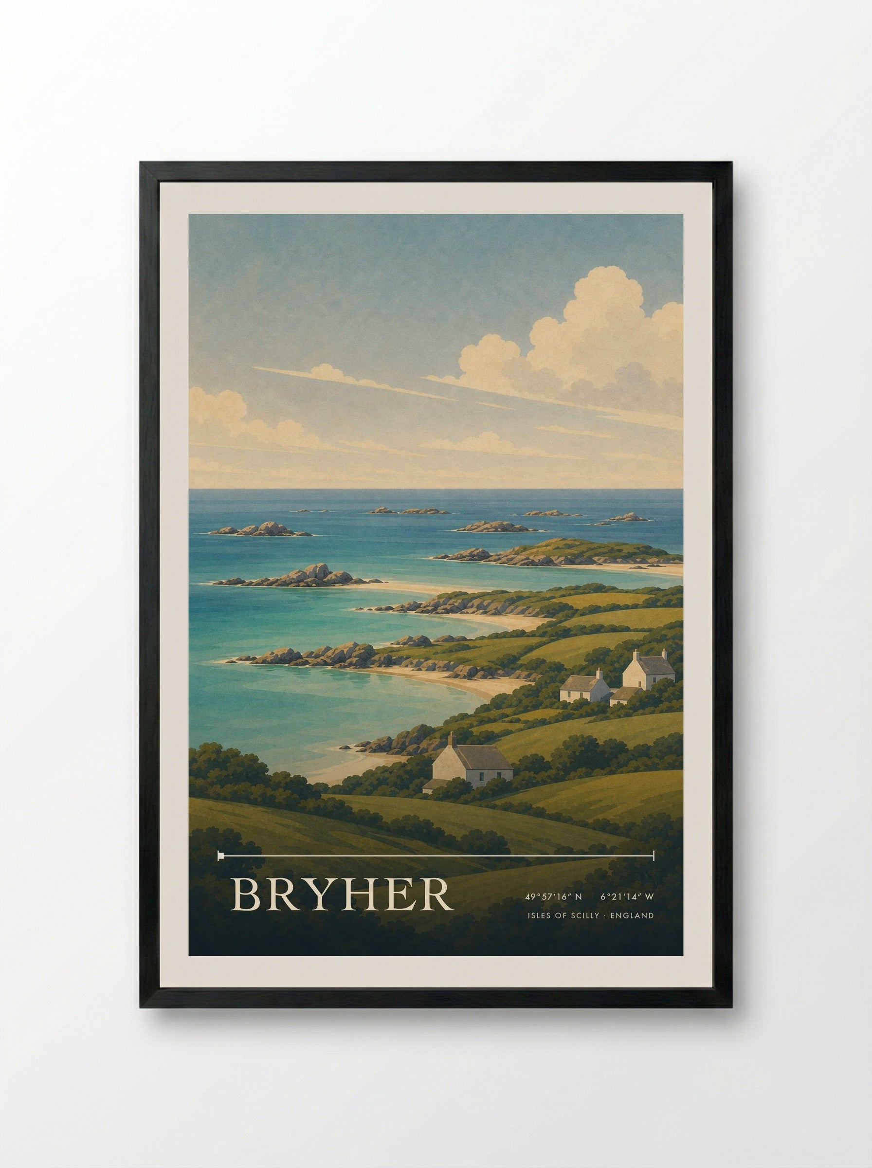Bryher Isles of Scilly England Travel Poster - Framed Print Black