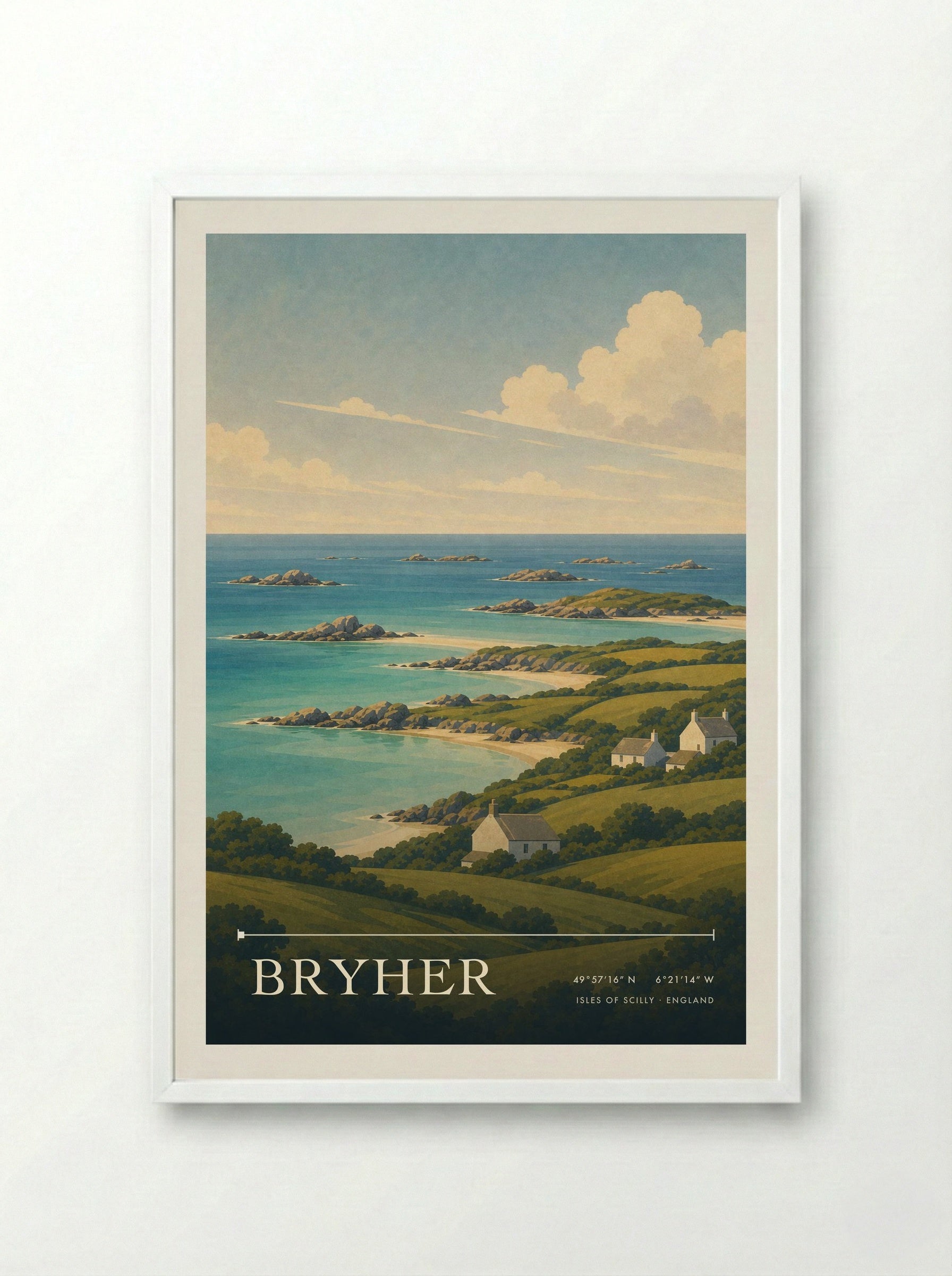 Bryher Isles of Scilly England Travel Poster - Framed Print White