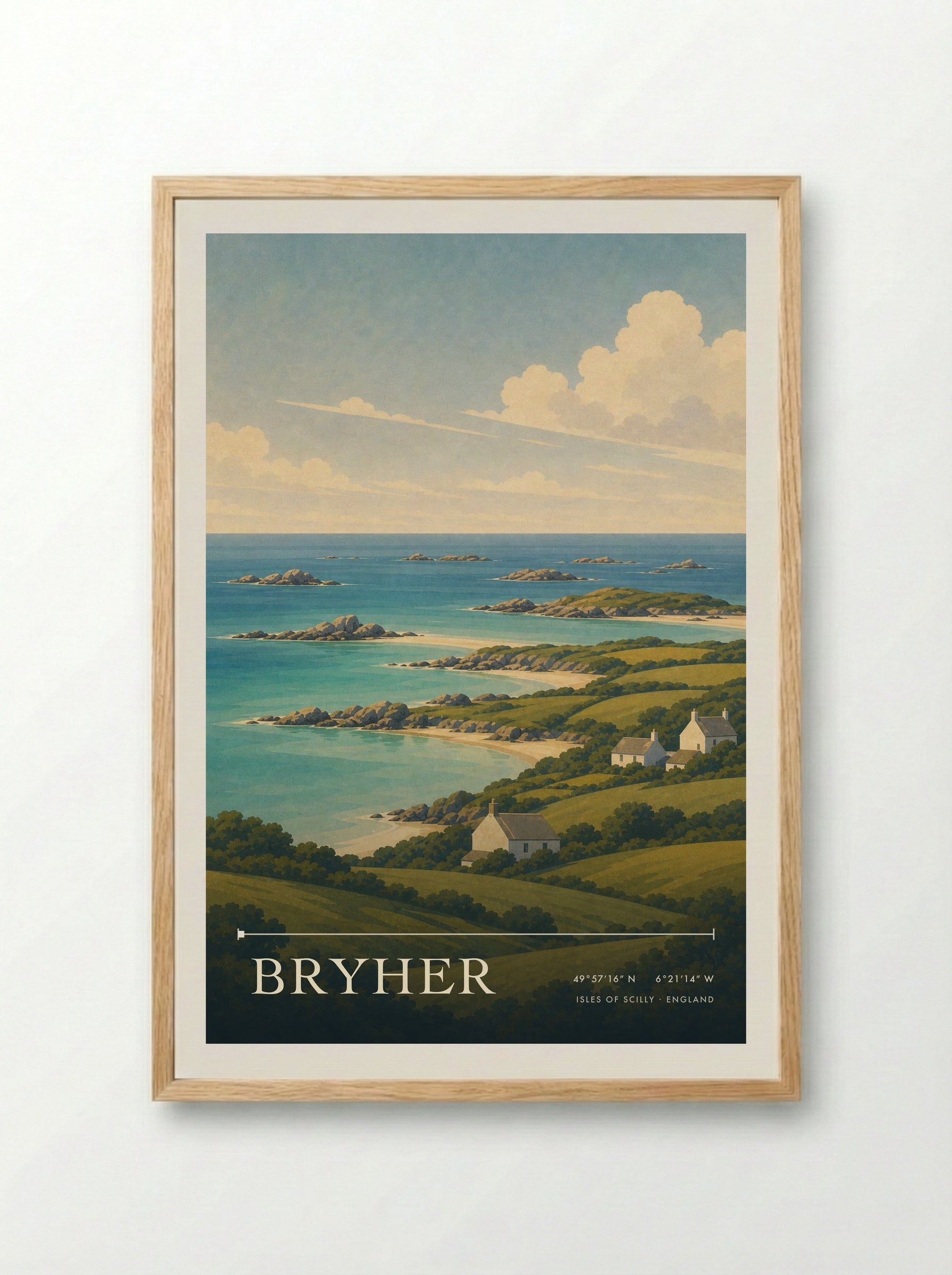 Bryher Isles of Scilly England Travel Poster - Framed Print Wood