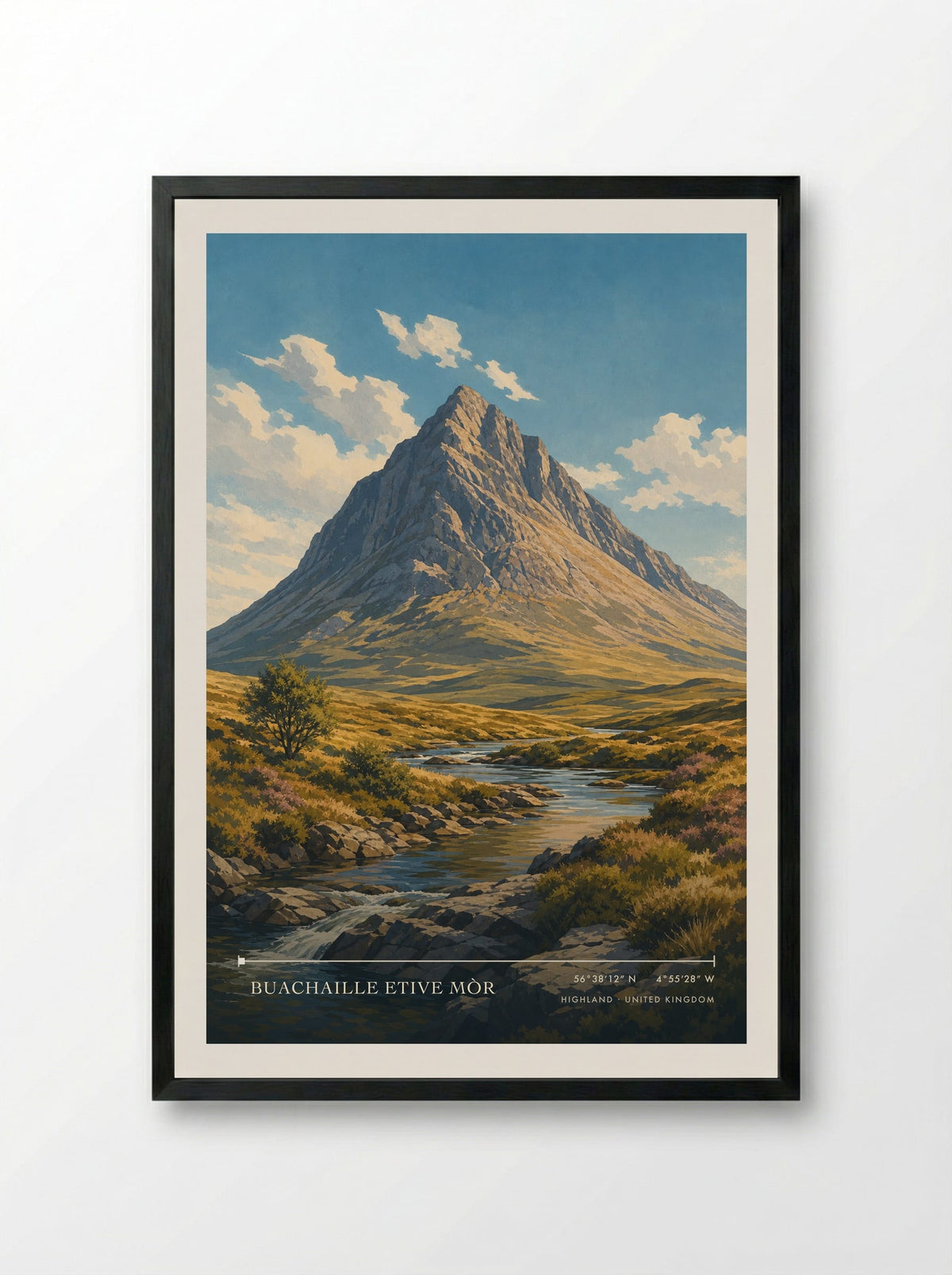 Buachaille Etive Mòr Highland United Kingdom Travel Poster - Framed Print Black
