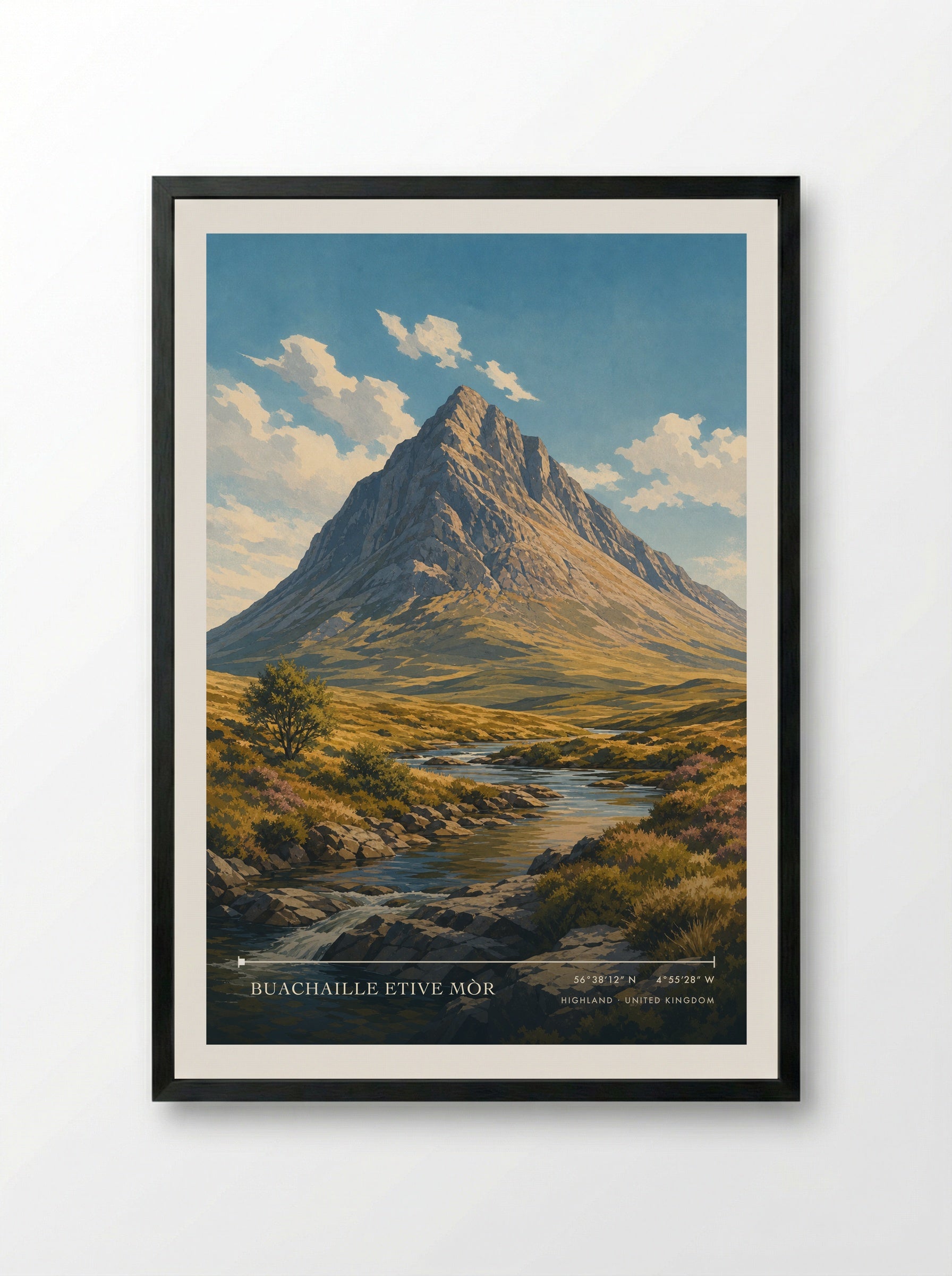 Buachaille Etive Mòr Highland United Kingdom Travel Poster - Framed Print Black