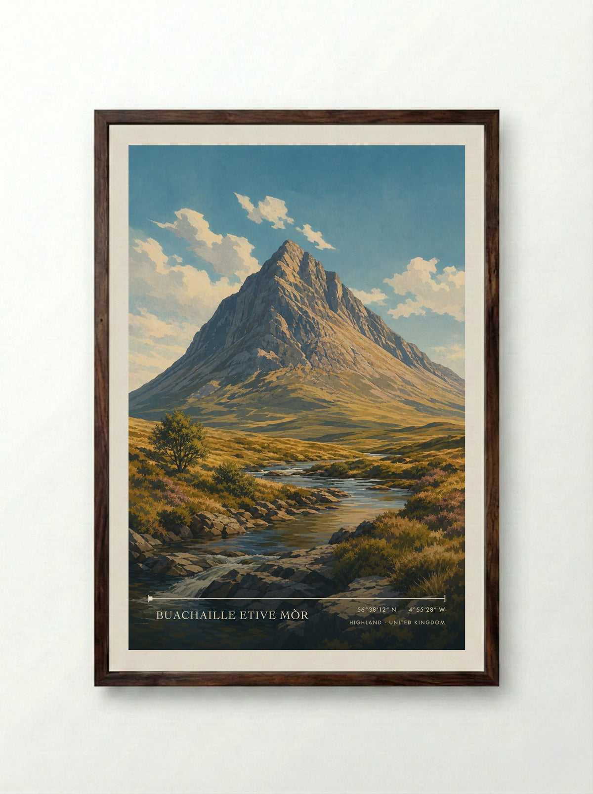 Buachaille Etive Mòr Highland United Kingdom Travel Poster - Framed Print Dark Wood