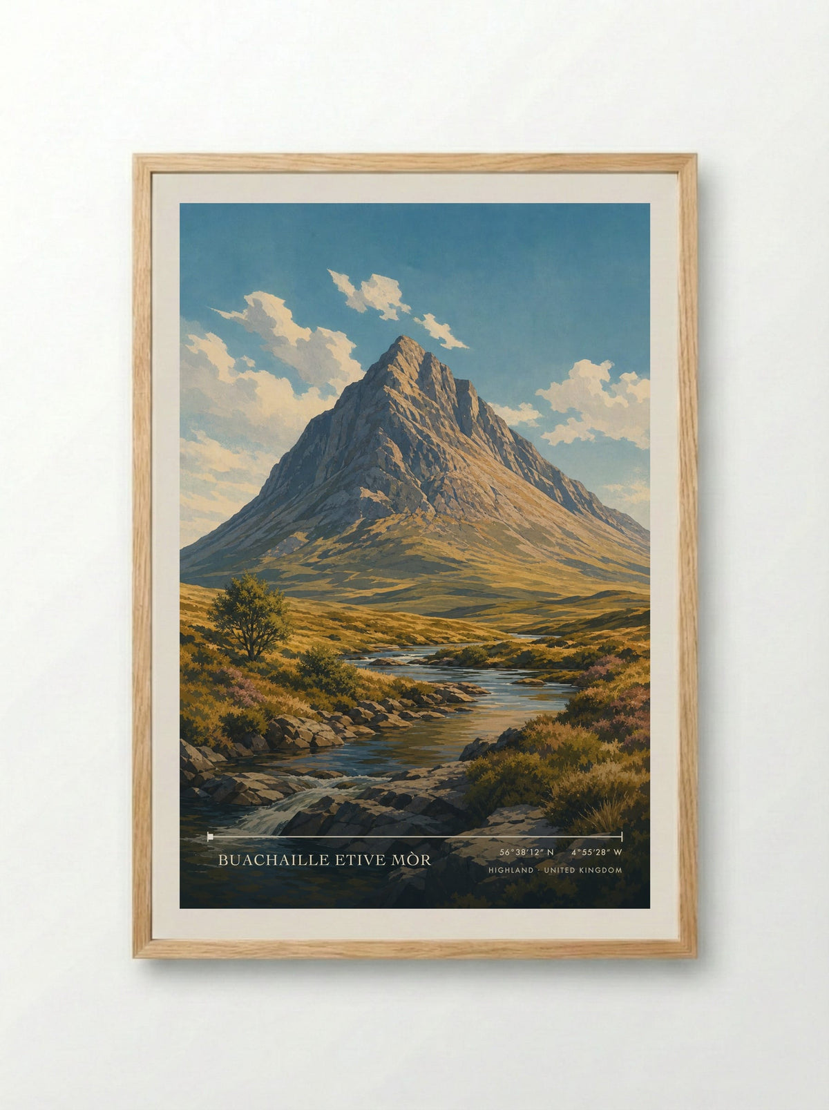 Buachaille Etive Mòr Highland United Kingdom Travel Poster - Framed Print Wood