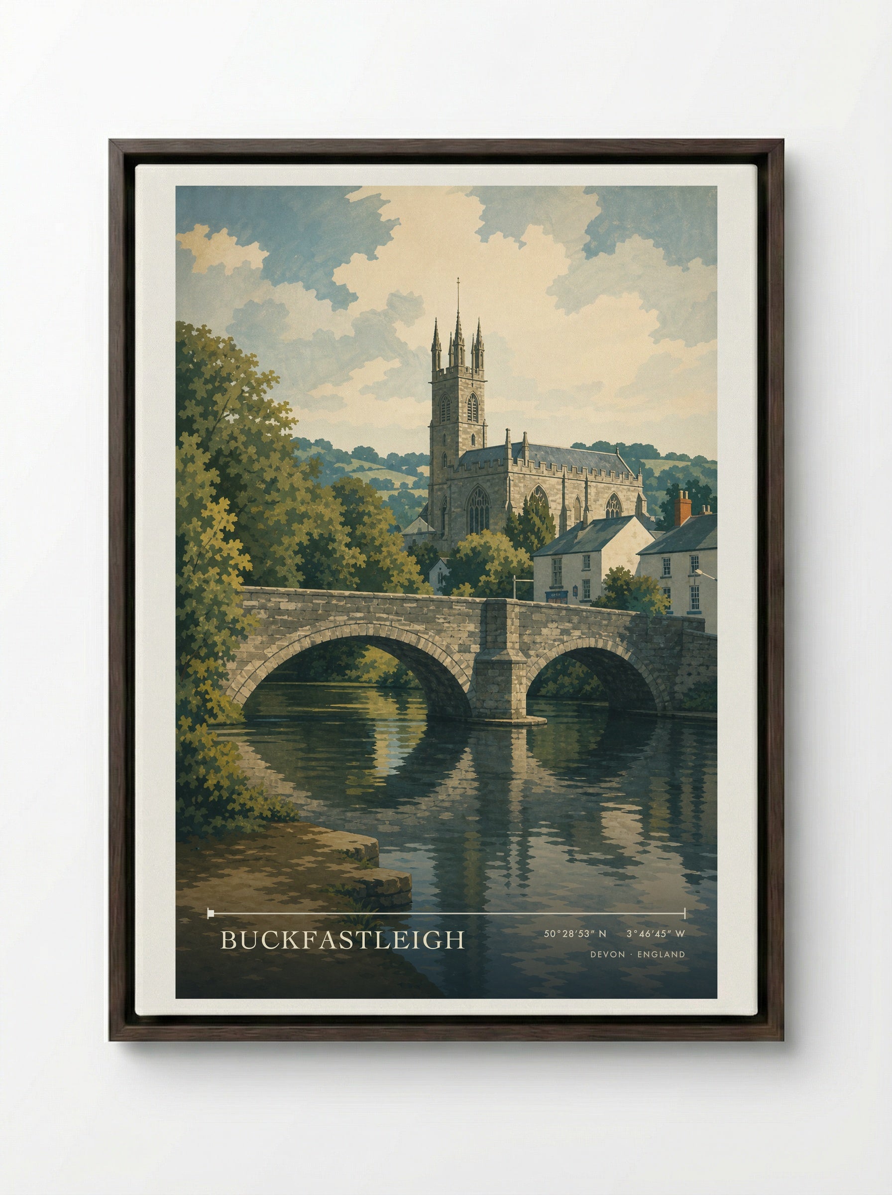 Buckfastleigh Devon England Travel Poster - Framed Canvas Dark Wood