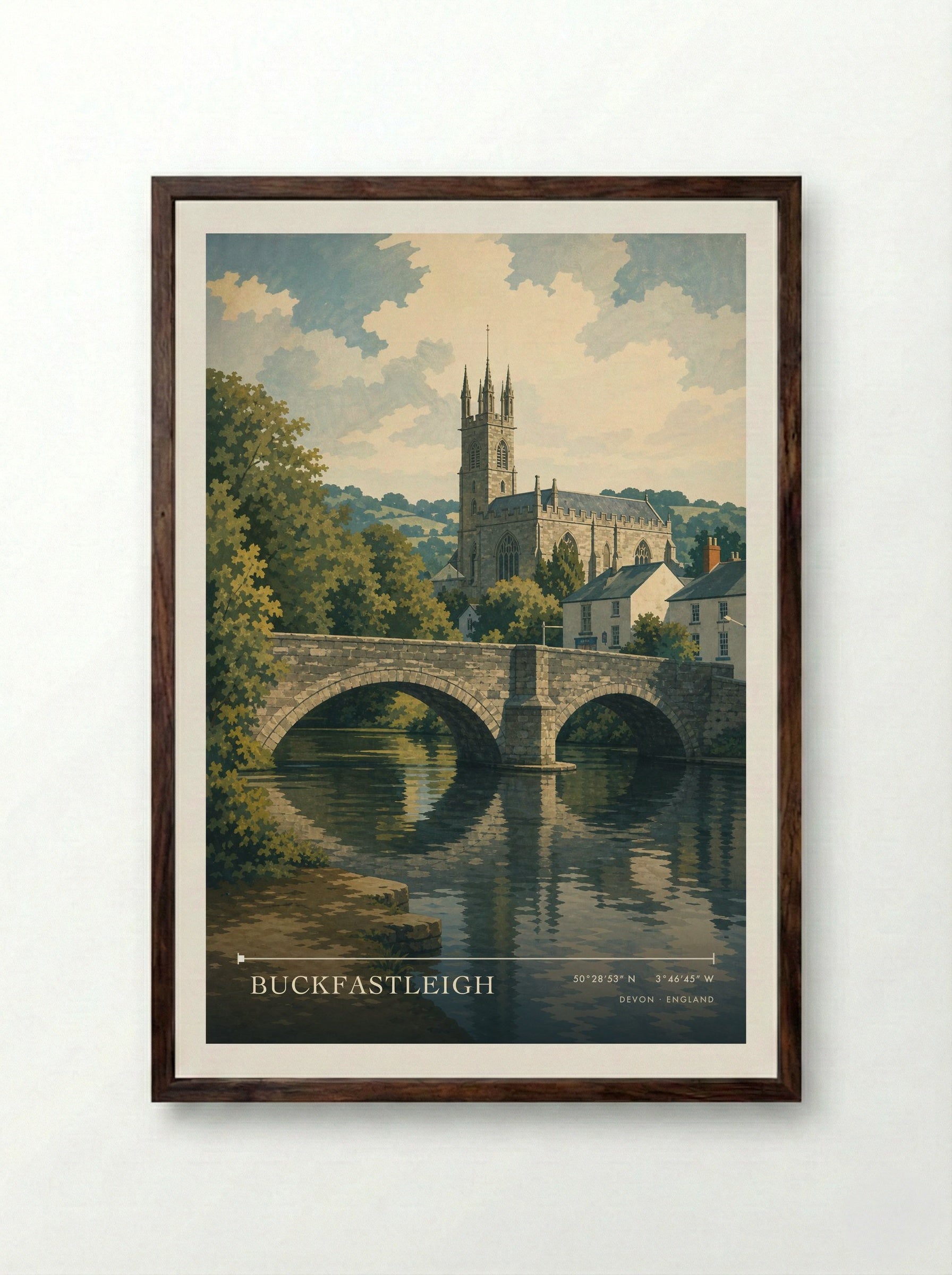 Buckfastleigh Devon England Travel Poster - Framed Print Dark Wood