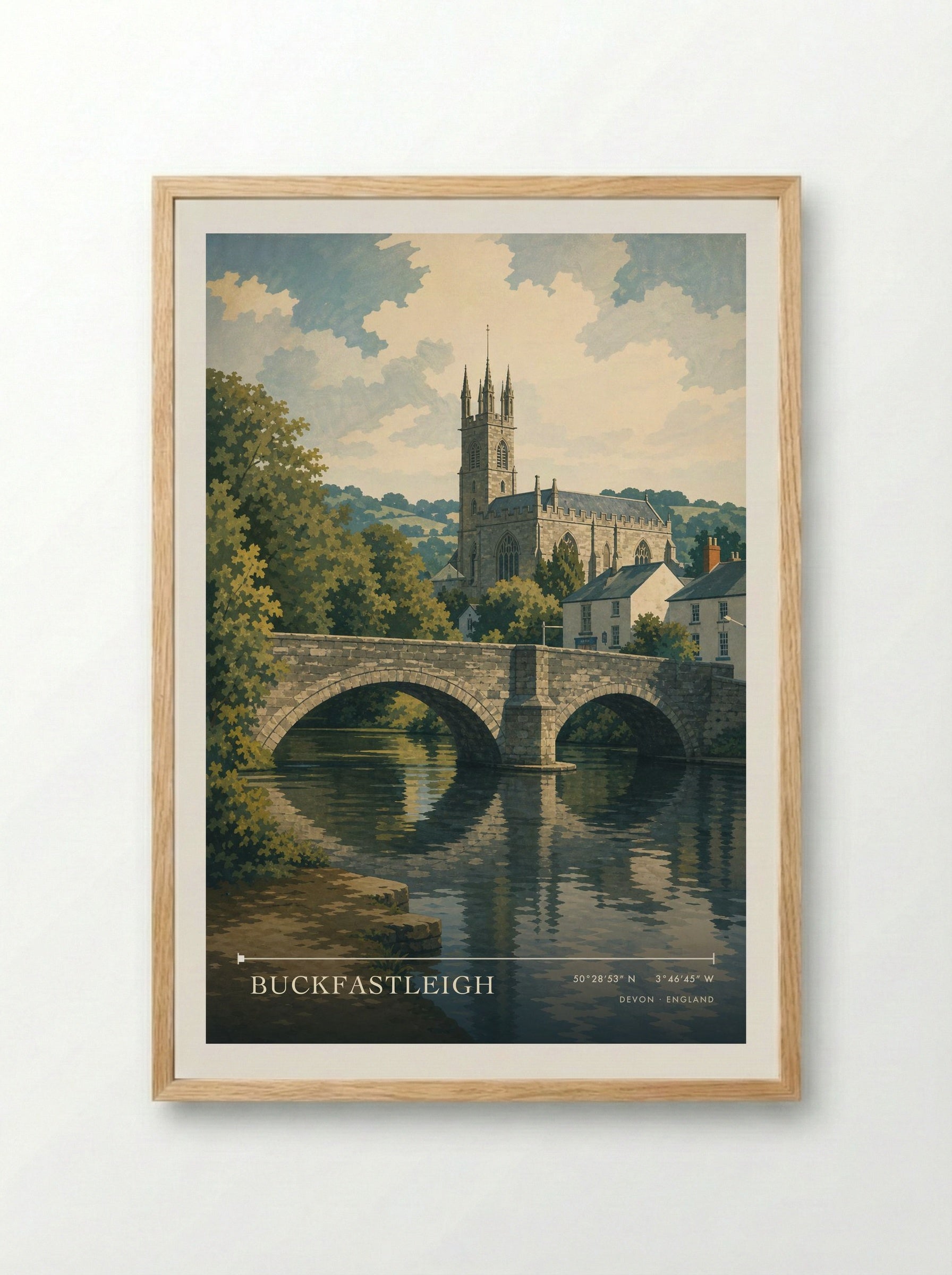 Buckfastleigh Devon England Travel Poster - Framed Print Wood