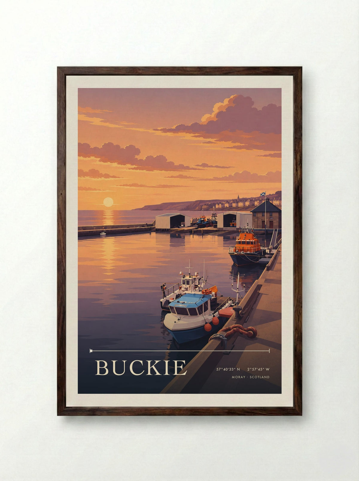 Buckie, Moray | Travel Poster - Framed Print Dark Wood