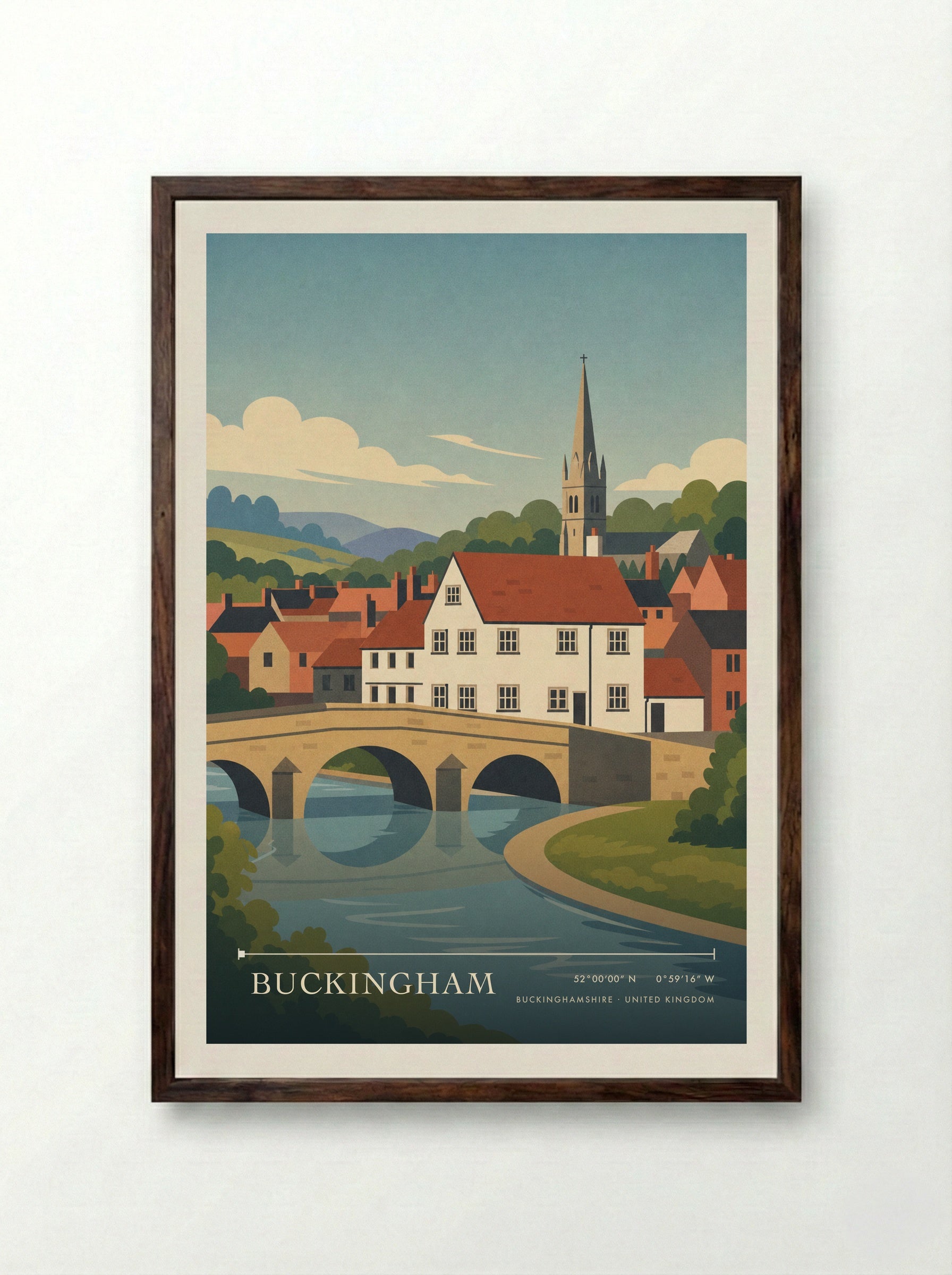 Buckingham Buckinghamshire United Kingdom Travel Poster - Framed Print Dark Wood