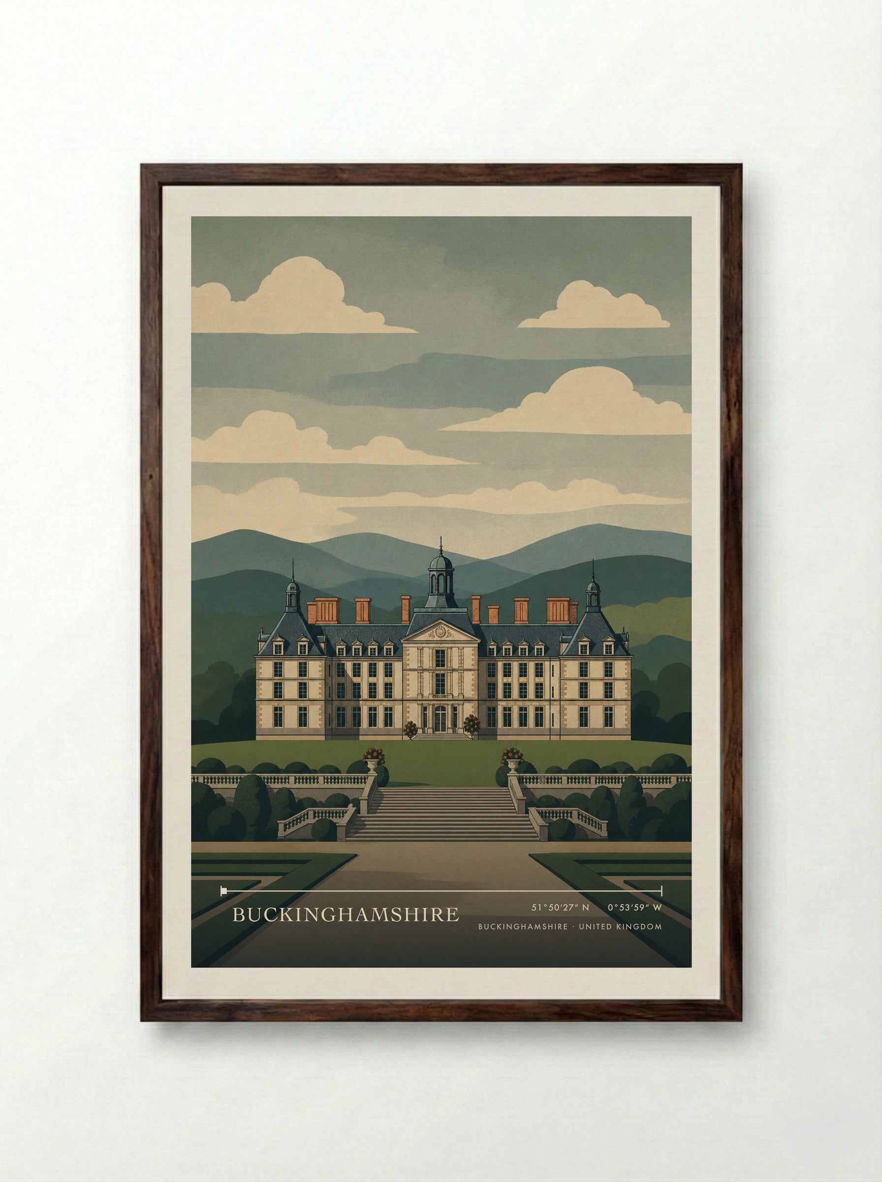 Buckinghamshire United Kingdom Travel Poster - Framed Print Dark Wood