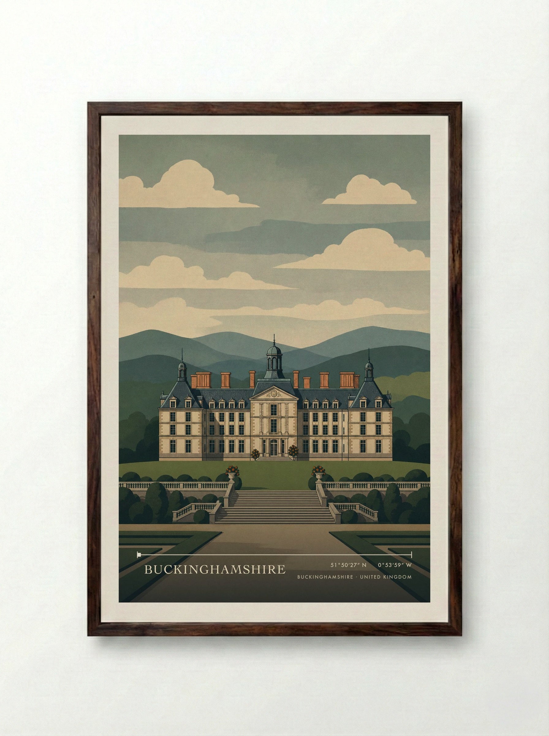 Buckinghamshire United Kingdom Travel Poster - Framed Print Dark Wood