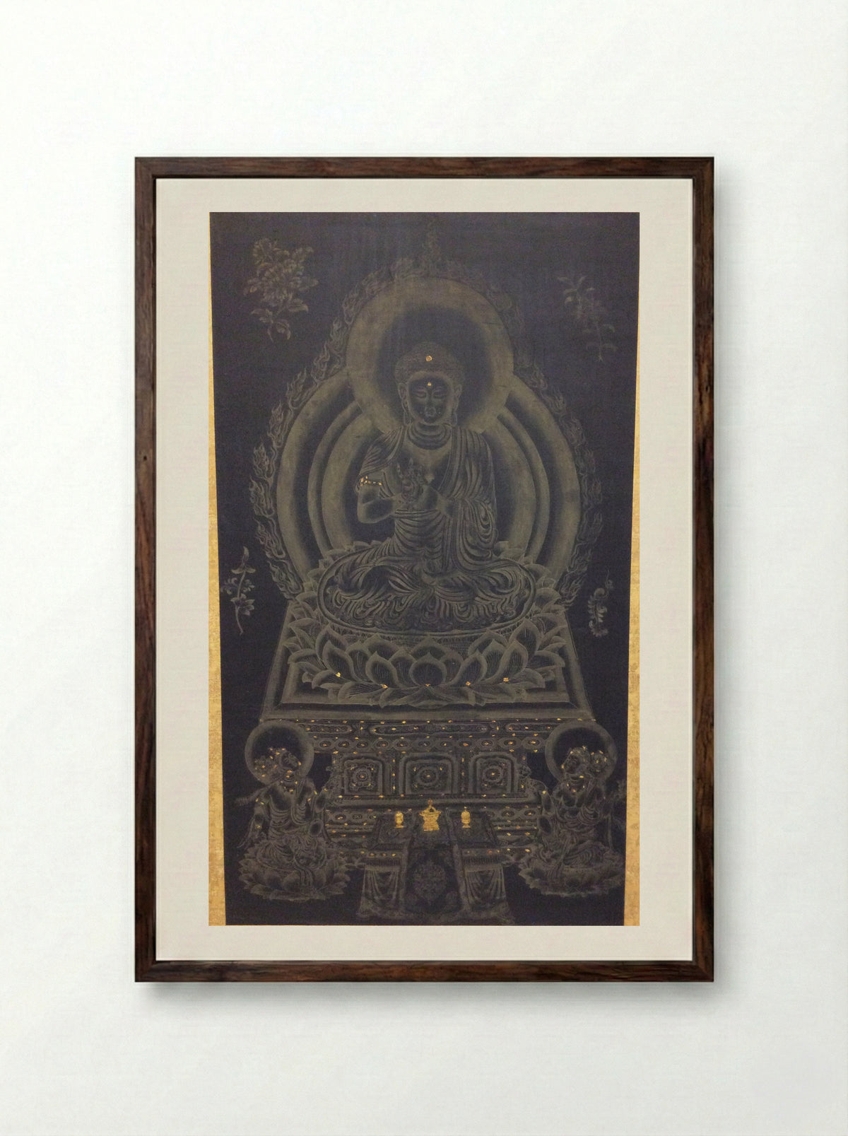 Buddha Seated on Lotus Throne - Jiang Jun - Framed Print Dark Wood