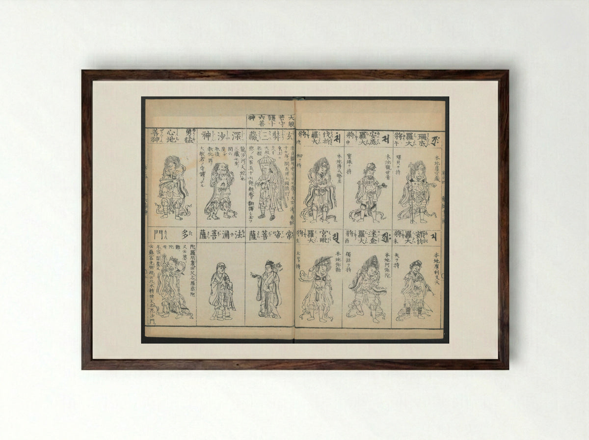 Buddhist Figures and Their Attributes - Kino Shūshin - Framed Print Dark Wood