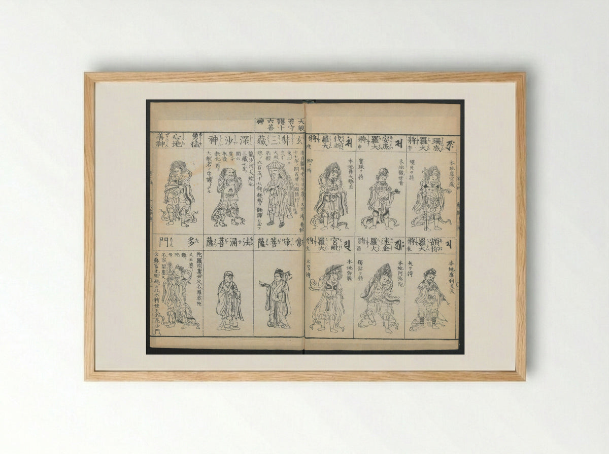 Buddhist Figures and Their Attributes - Kino Shūshin - Framed Print Wood