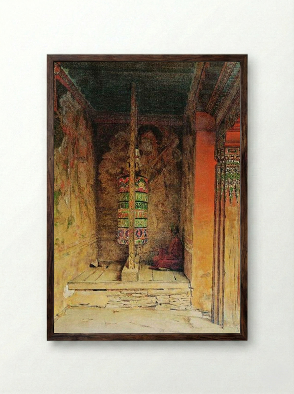 Buddhist Prayer Machine - Vasily Vereshchagin - Framed Print Dark Wood