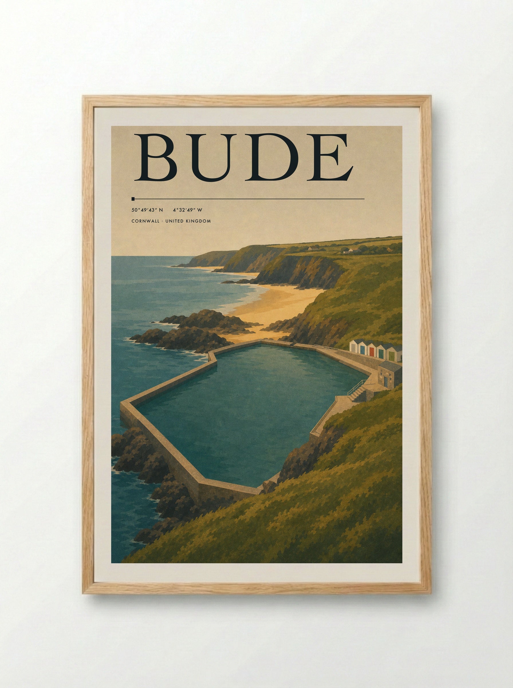 Bude Cornwall Travel Poster - Framed Print Wood