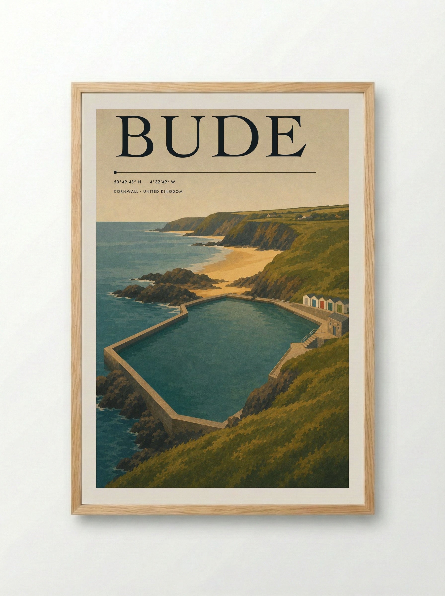 Bude Cornwall Travel Poster - Framed Print Wood