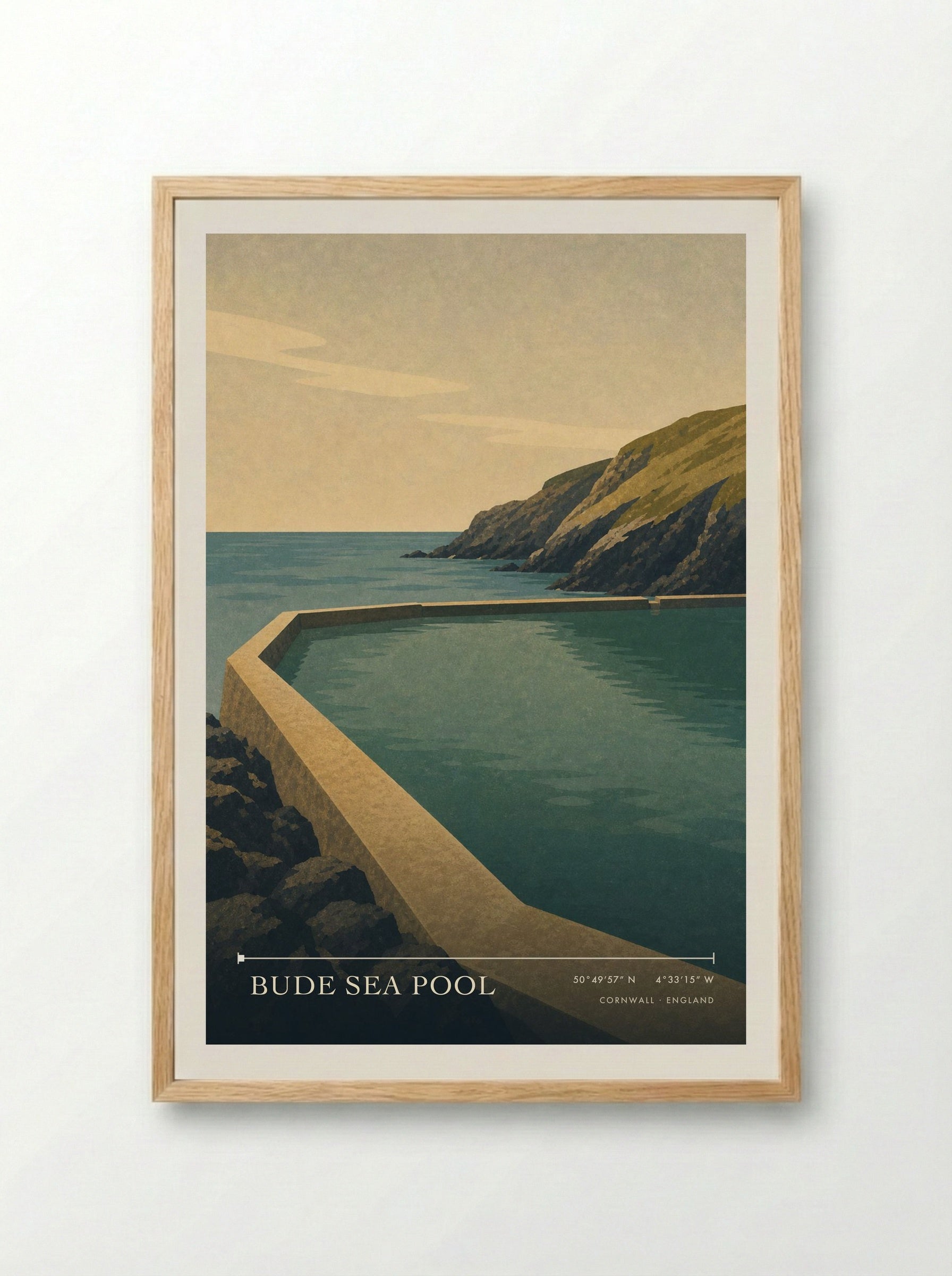 Bude Sea Pool Cornwall England Travel Poster - Framed Print Wood
