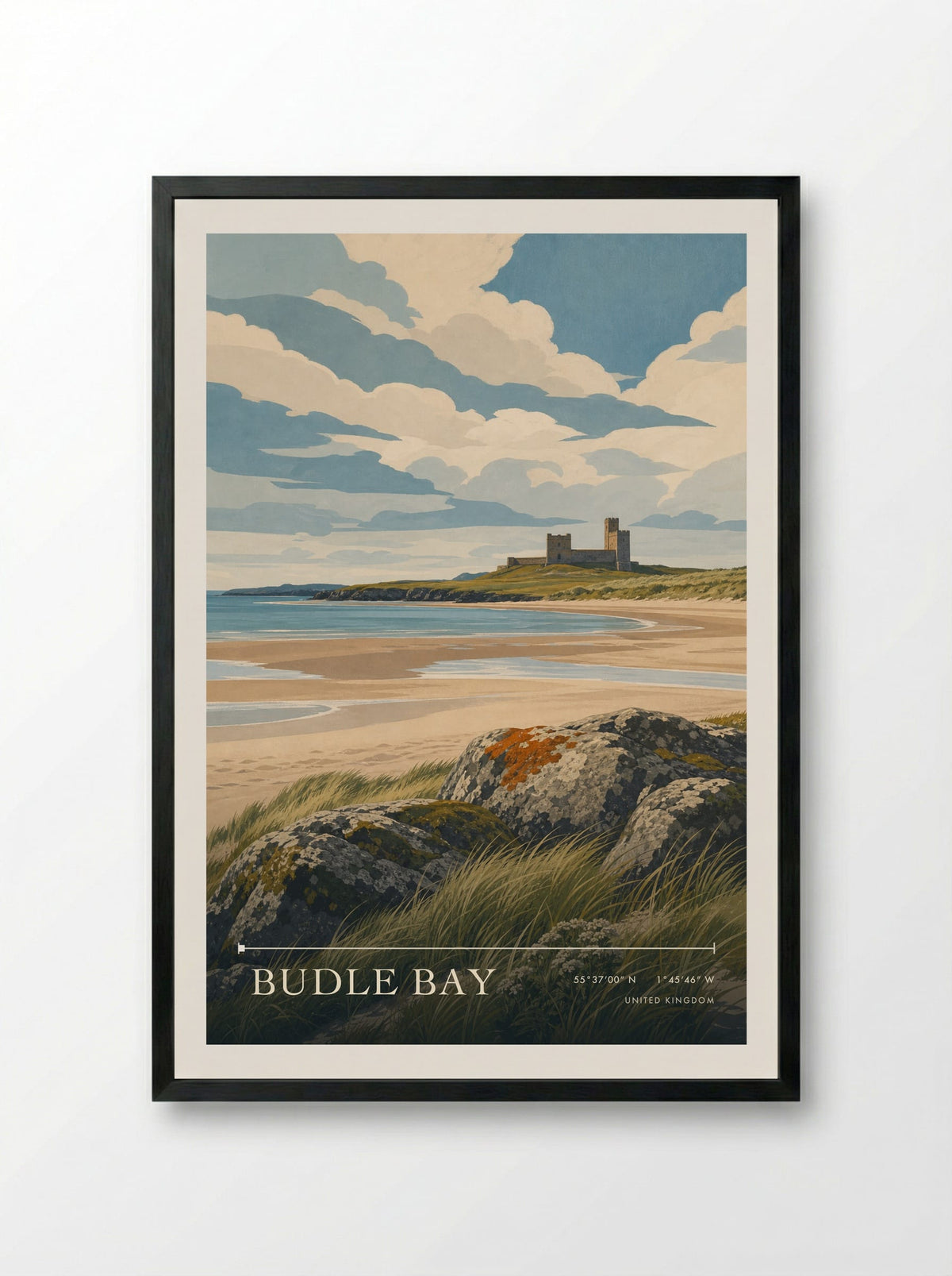 Budle Bay United Kingdom Travel Poster - Framed Print Black
