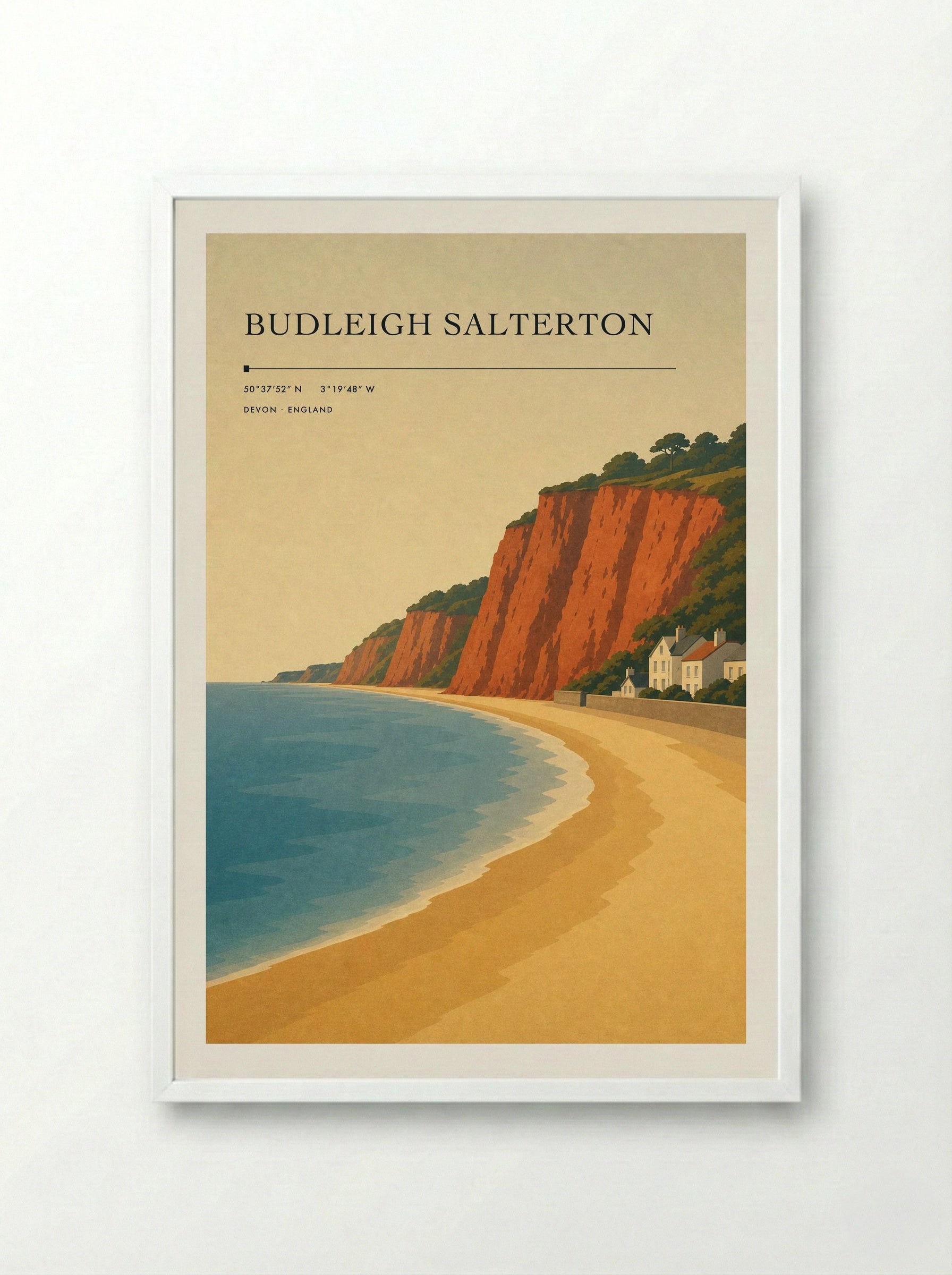 Budleigh Salterton Travel Poster - Framed Print White