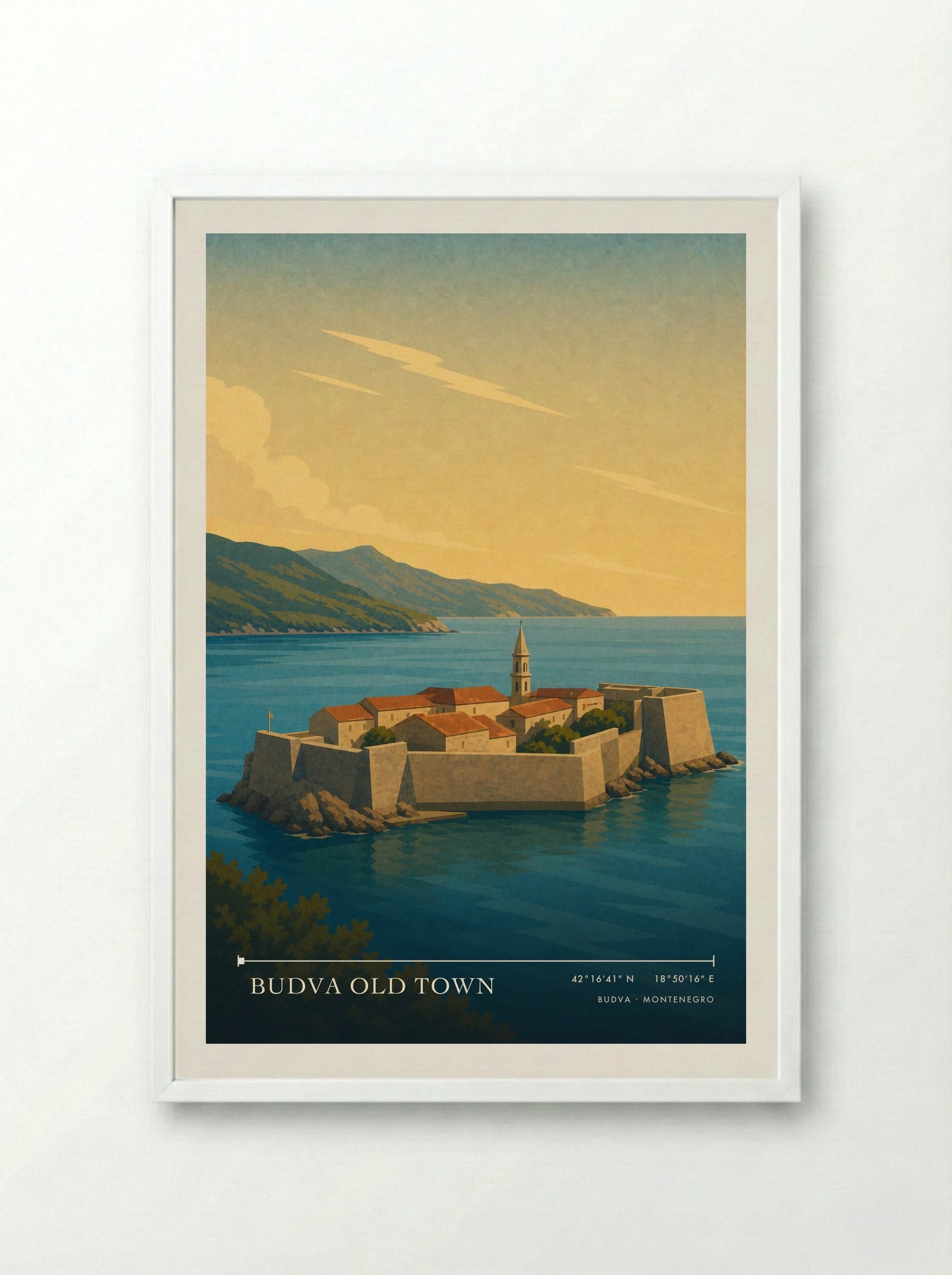 Budva Old Town Montenegro Travel Poster - Framed Print White