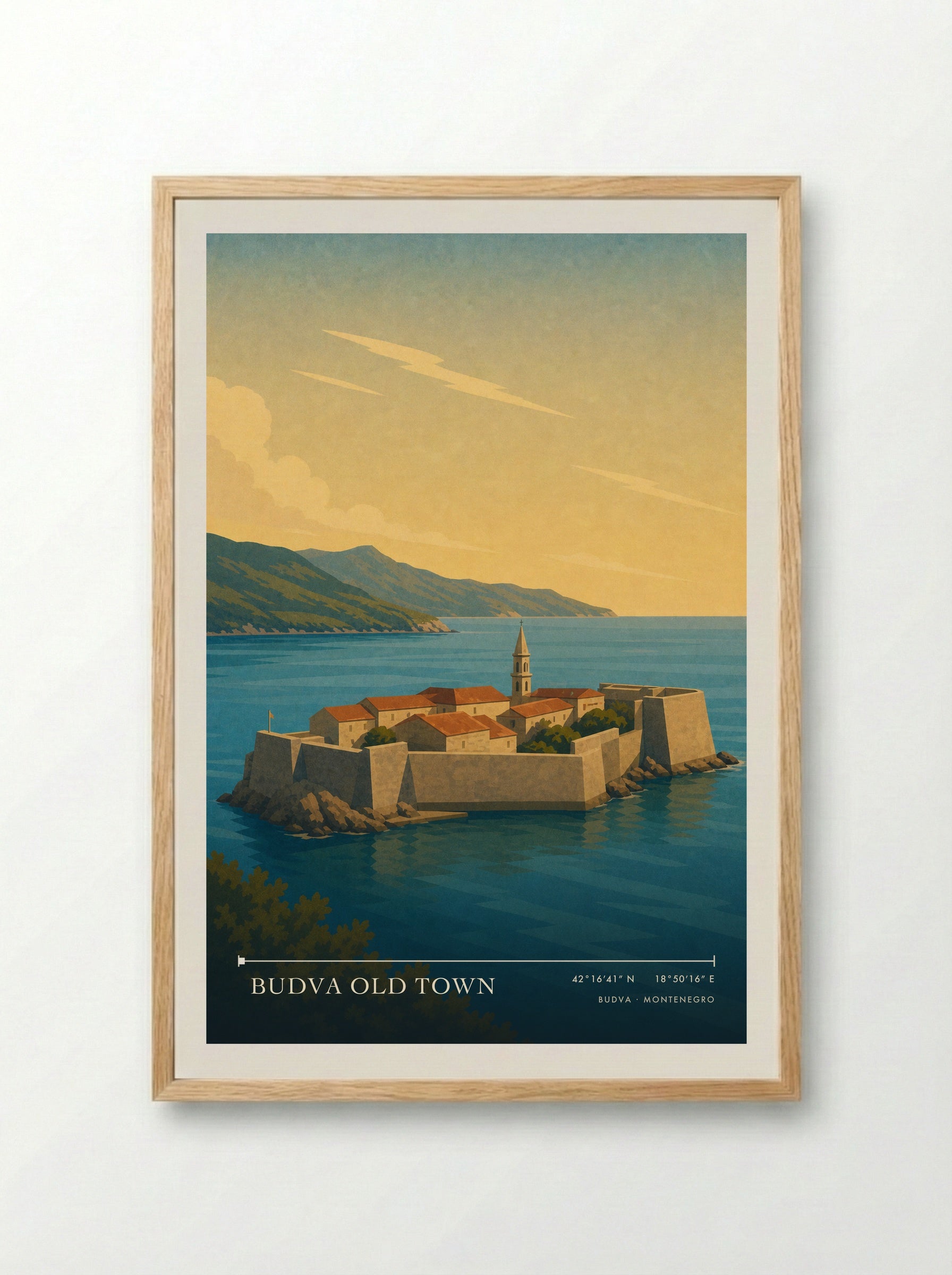 Budva Old Town Montenegro Travel Poster - Framed Print Wood