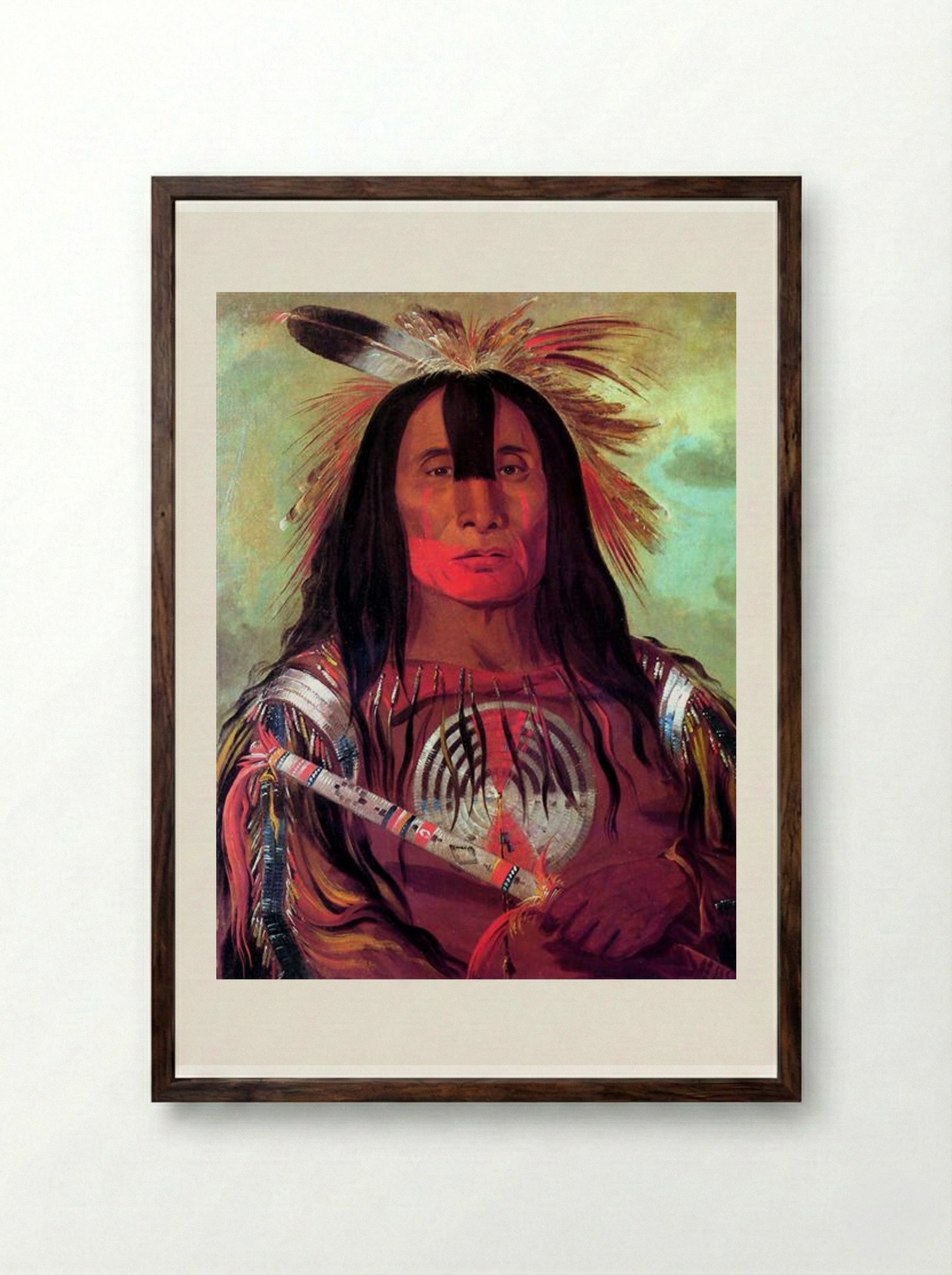 Buffalo Bull's Back Fat (Stu-mick-o-súcks), Head Chief of the Blood Tribe - George Catlin - Framed Print Dark Wood