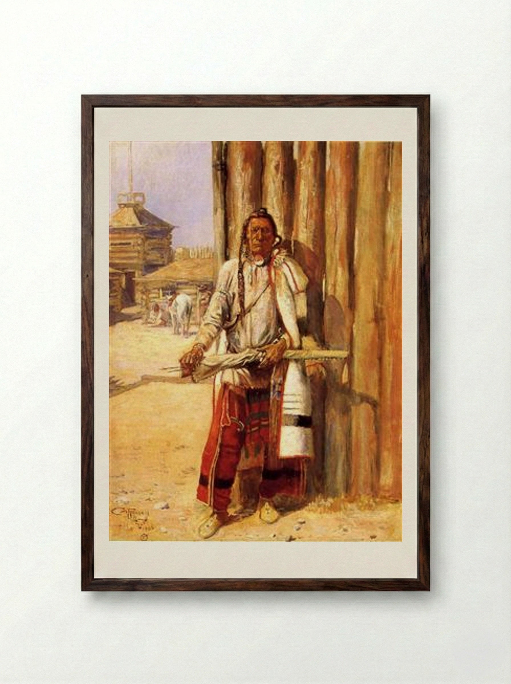 Buffalo Coat - Charles M. Russell - Framed Print Dark Wood