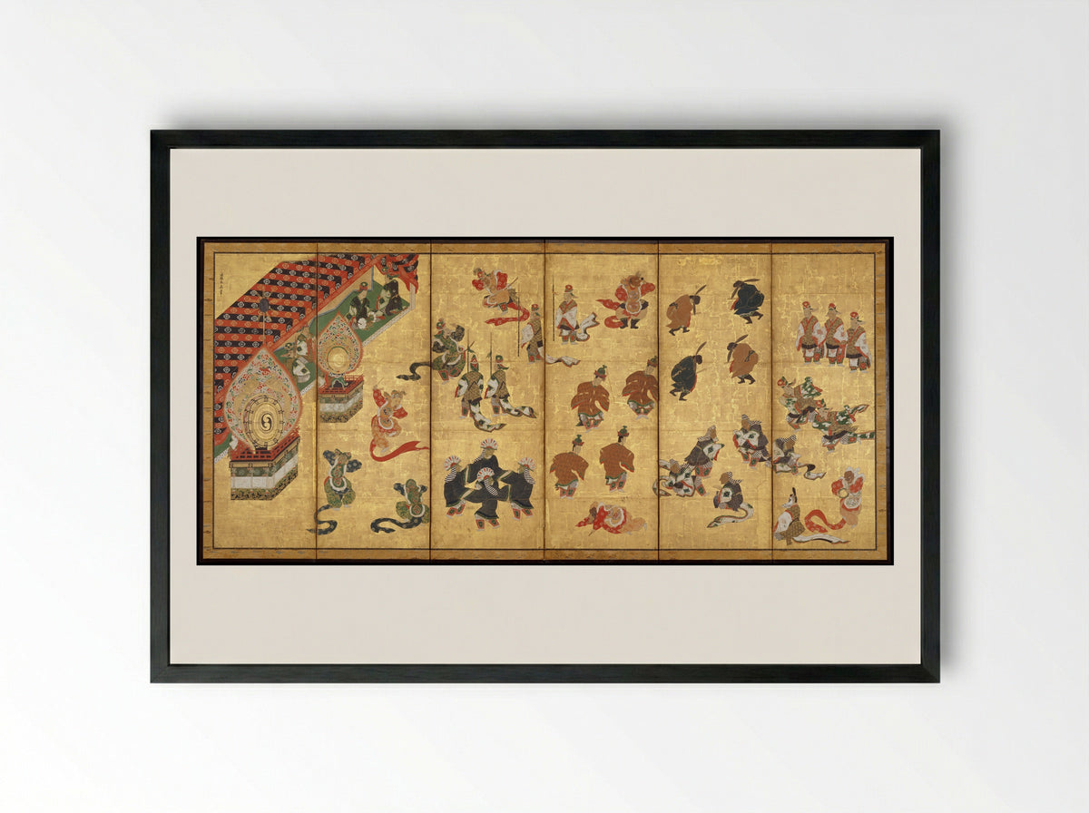 Bugaku Dancers - Kano Yasunobu - Framed Print Black