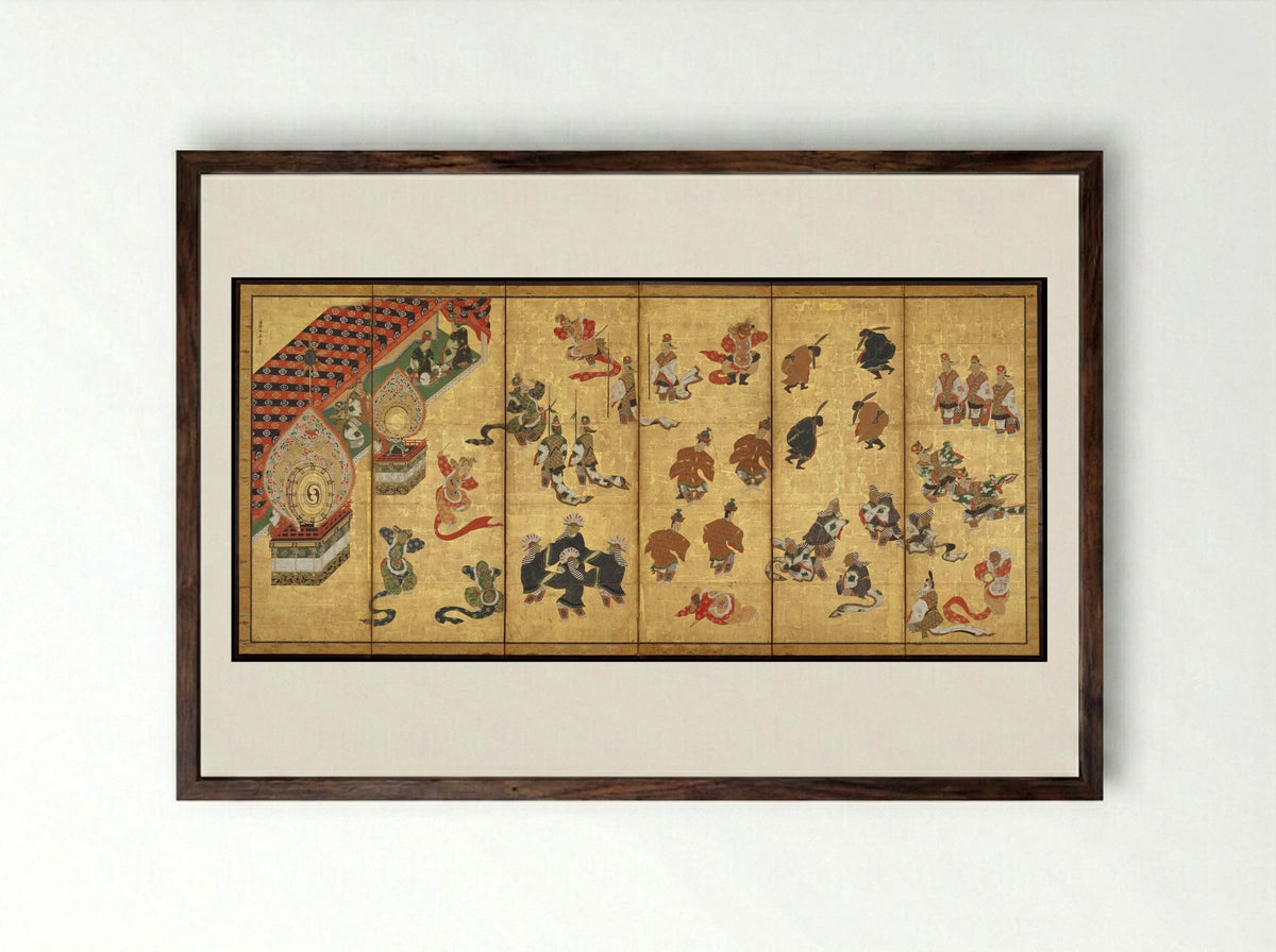 Bugaku Dancers - Kano Yasunobu - Framed Print Dark Wood