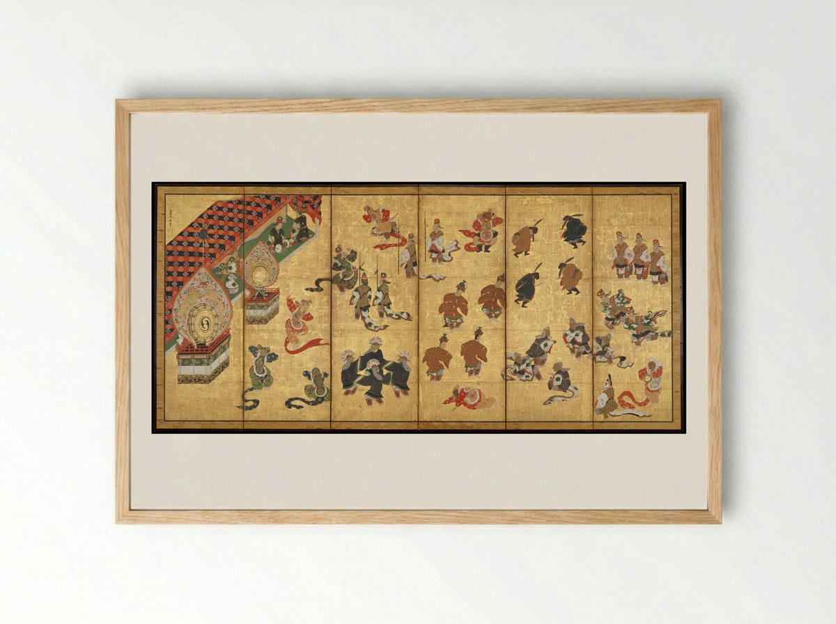 Bugaku Dancers - Kano Yasunobu - Framed Print Wood
