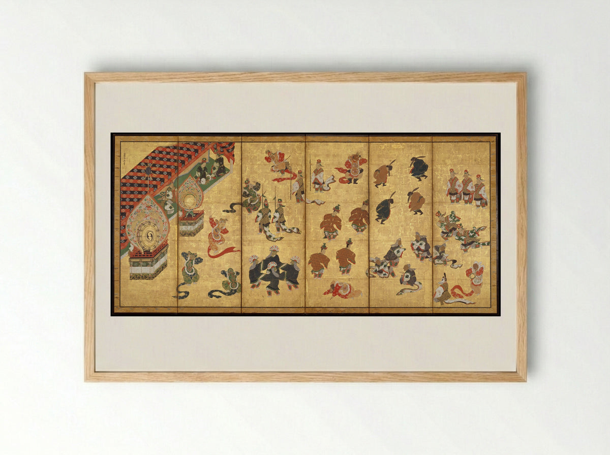 Bugaku Dancers - Kano Yasunobu - Framed Print Wood