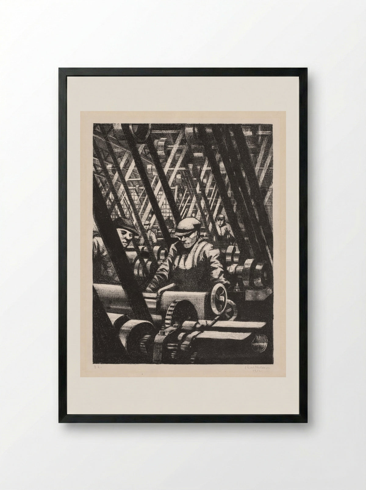 Building Aircraft: Making the Engine - Christopher Nevinson - Framed Print Black