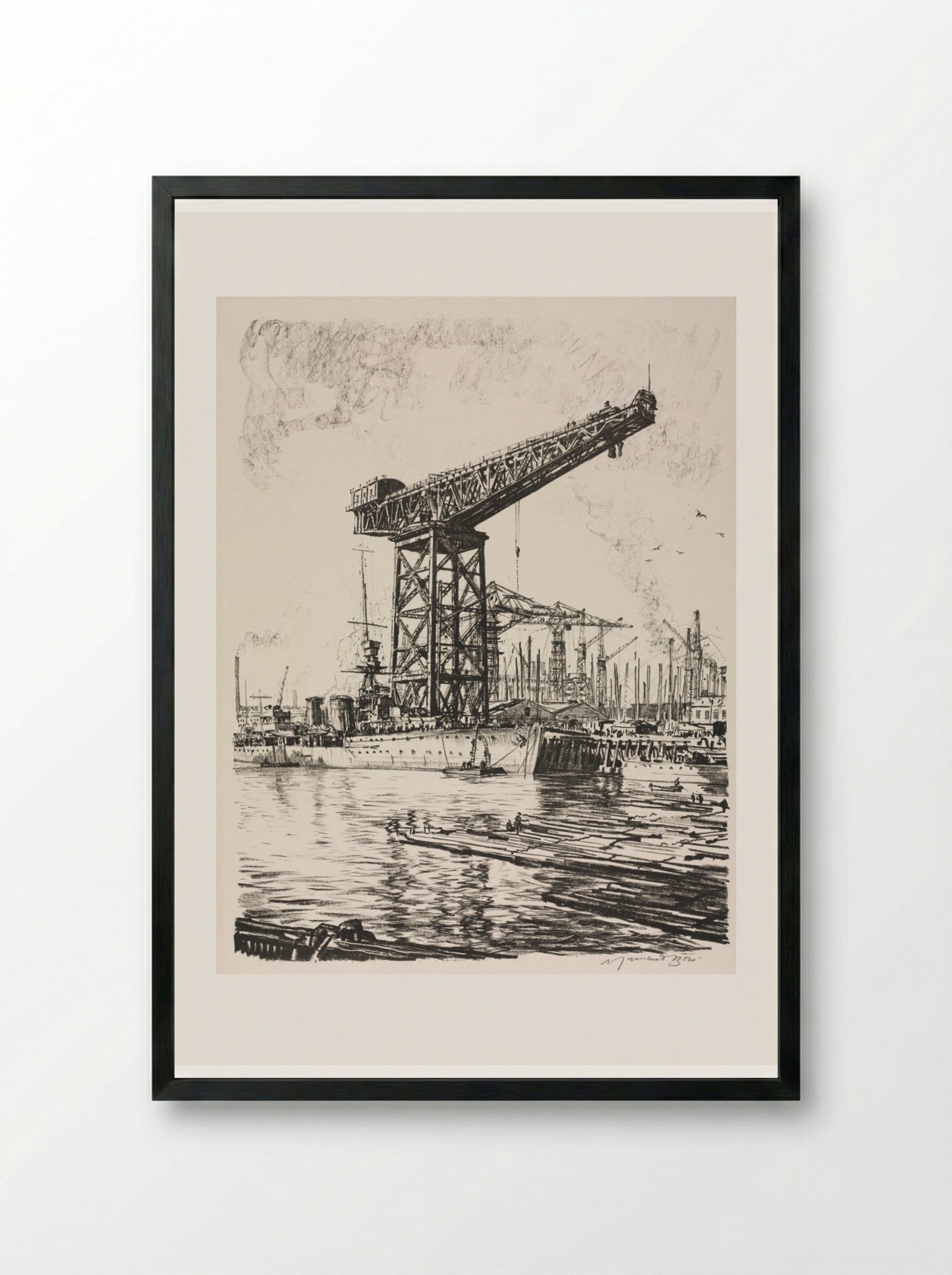 Building Ships: A Fitting Out Basin - Muirhead Bone - Framed Print Black