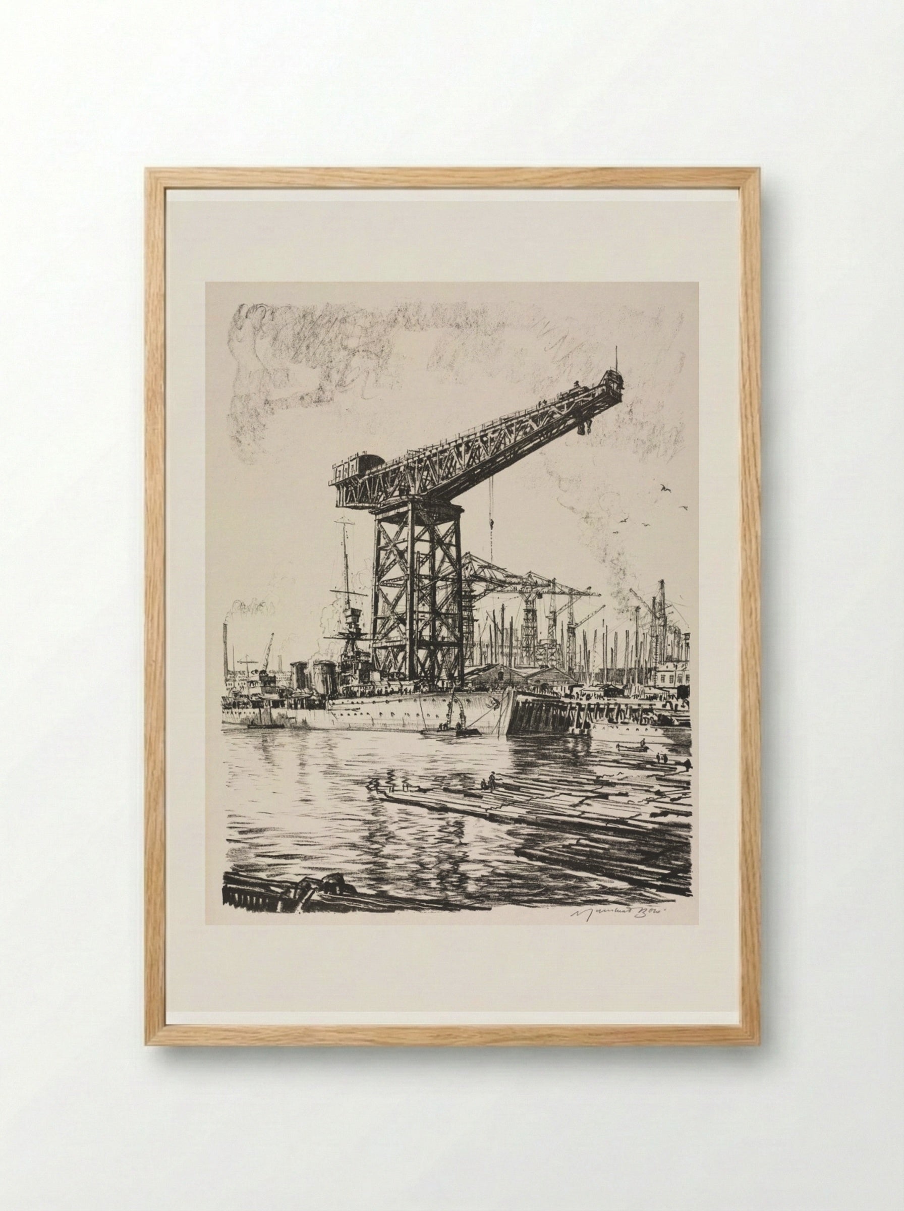 Building Ships: A Fitting Out Basin - Muirhead Bone - Framed Print Wood