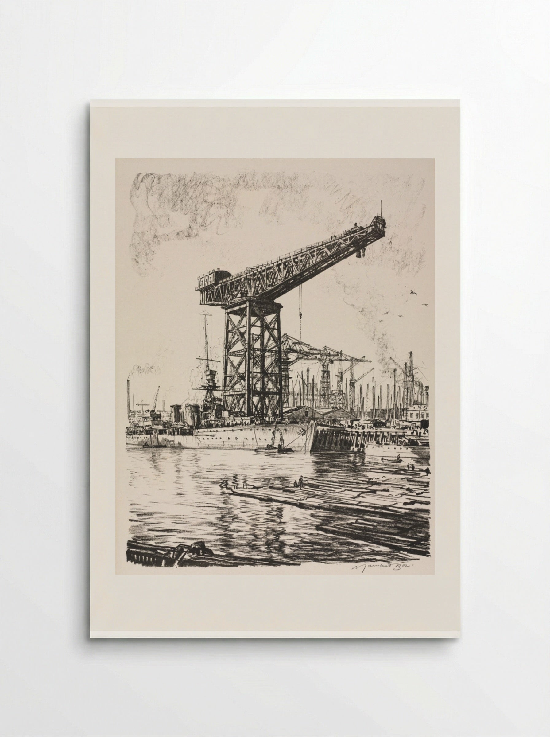 Building Ships: A Fitting Out Basin - Muirhead Bone - Poster