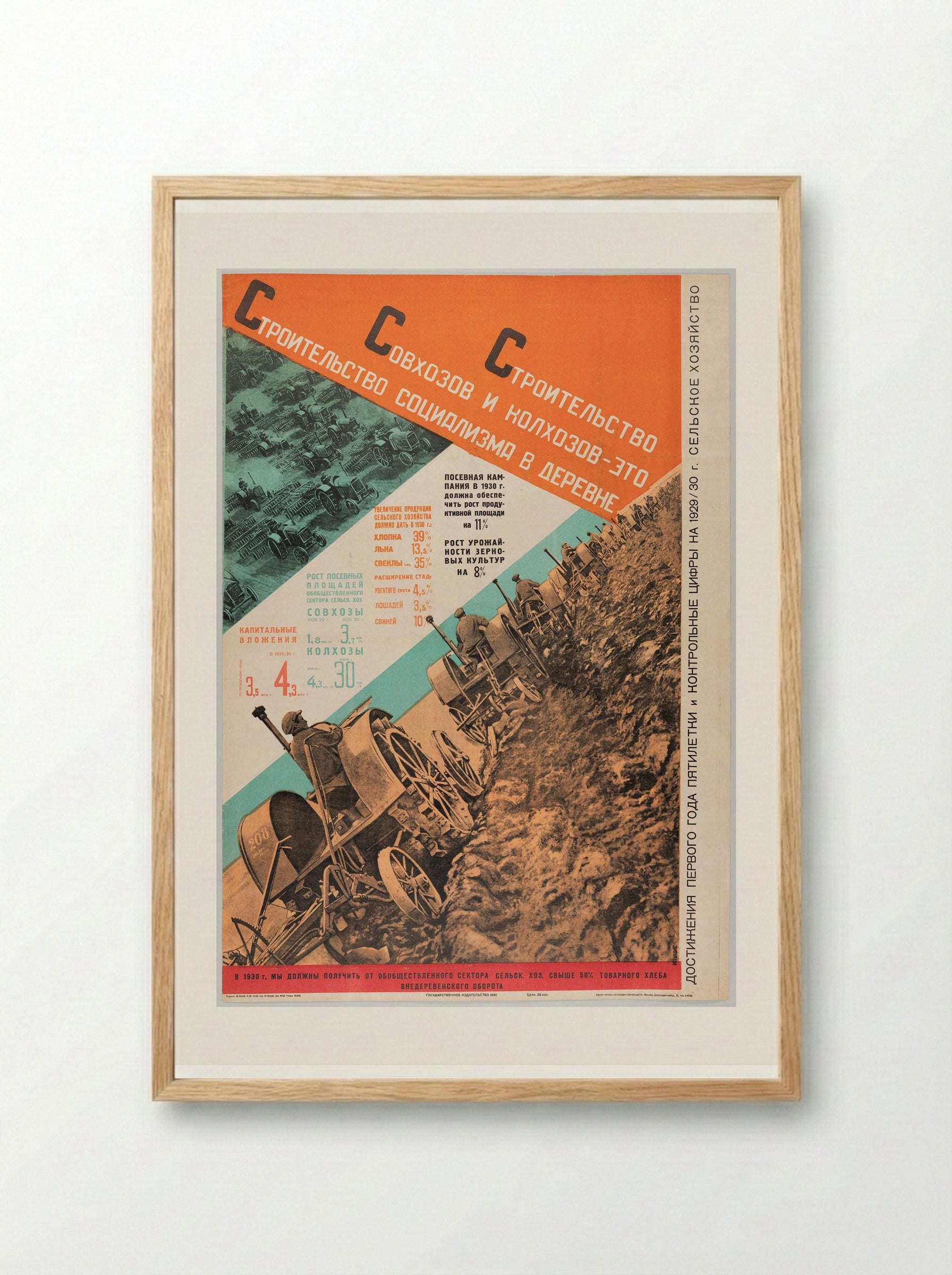 Building of State and Collective Farms Is the Building of Socialism in the Countryside - Gustavs Klucis - Framed Print Wood