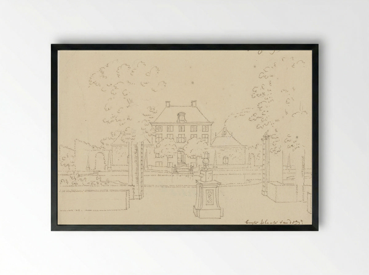 Buitenplaats van Gerard van Loon, achteraanzicht met tuin - Cornelis Pronk - Framed Print Black