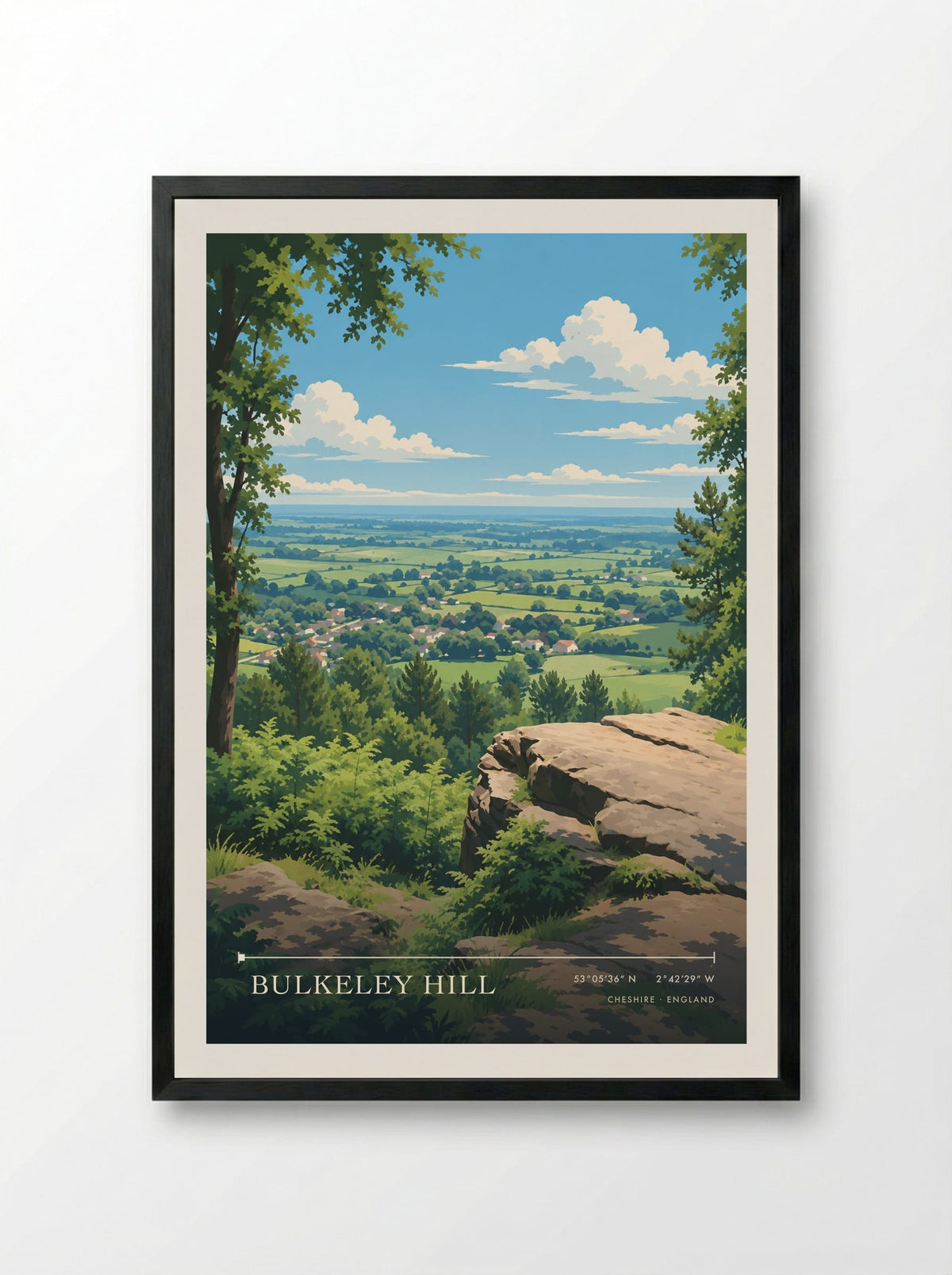 Bulkeley Hill, Cheshire | Travel Poster - Framed Print Black