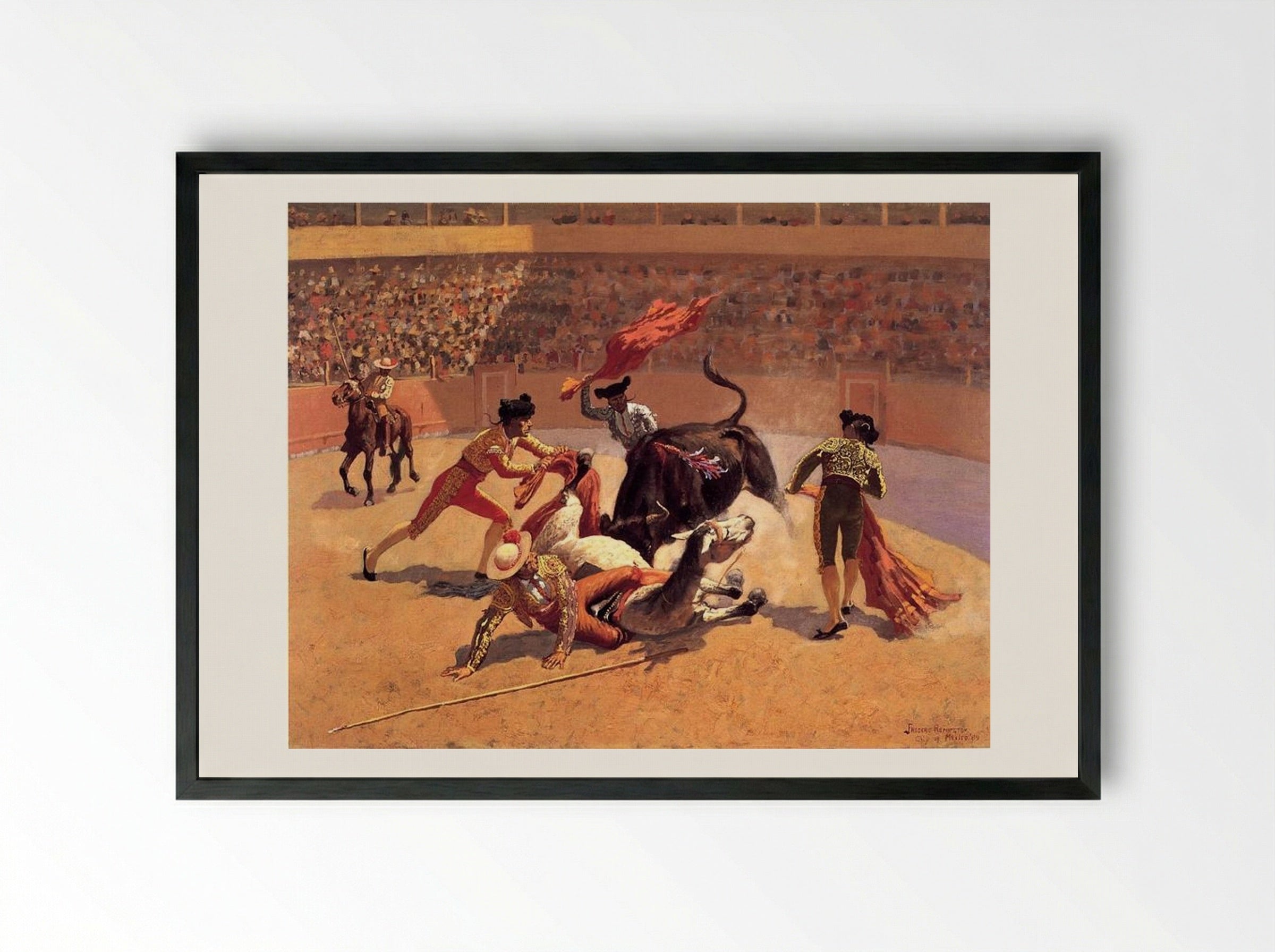 Bull Fight in Mexico - Frederic Remington - Framed Print Black