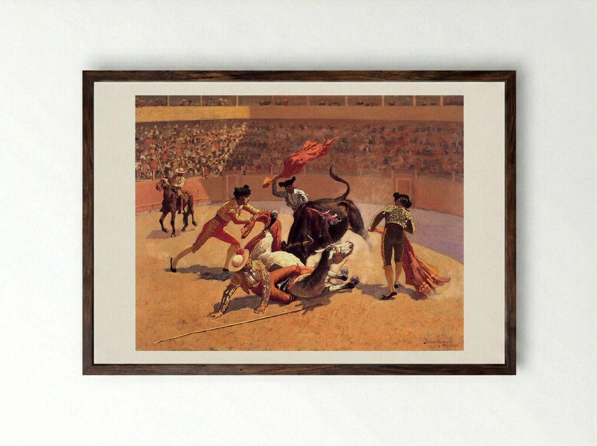 Bull Fight in Mexico - Frederic Remington - Framed Print Dark Wood