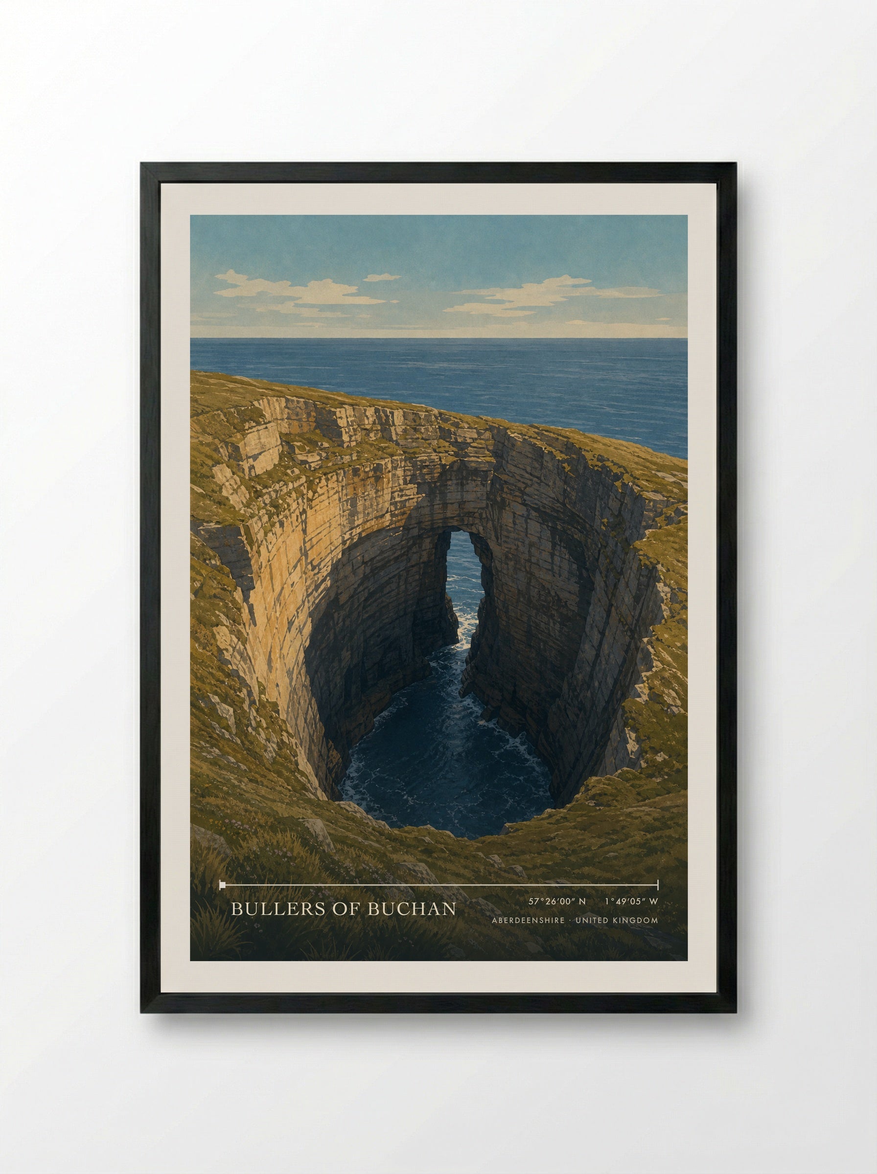 Bullers of Buchan Aberdeenshire United Kingdom Travel Poster - Framed Print Black