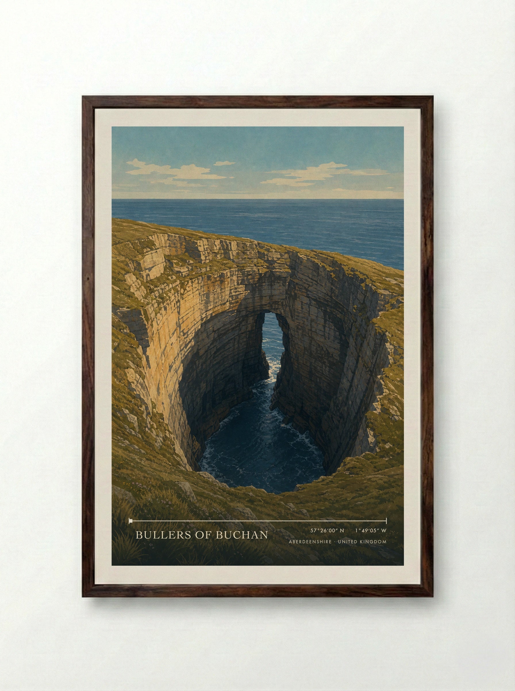 Bullers of Buchan Aberdeenshire United Kingdom Travel Poster - Framed Print Dark Wood