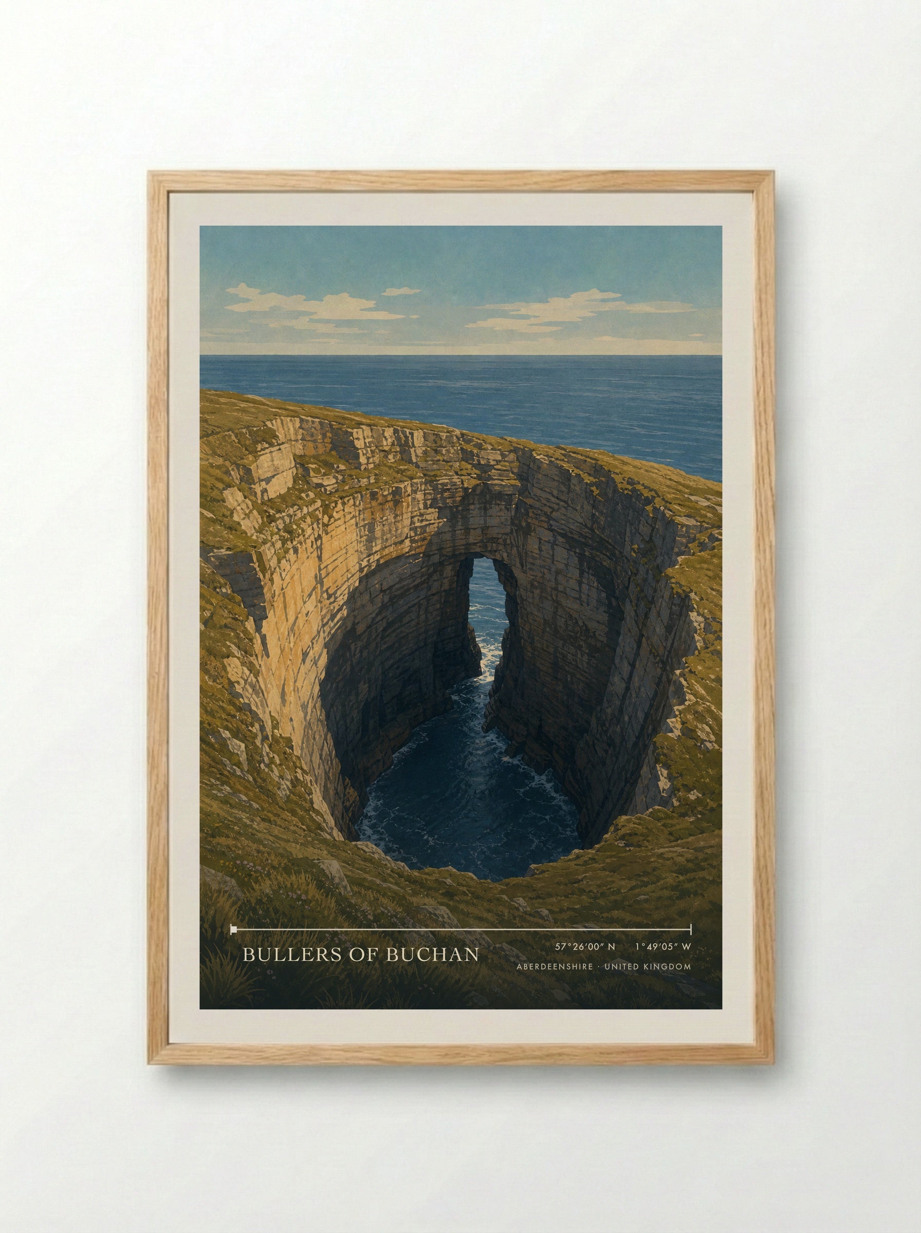 Bullers of Buchan Aberdeenshire United Kingdom Travel Poster - Framed Print Wood